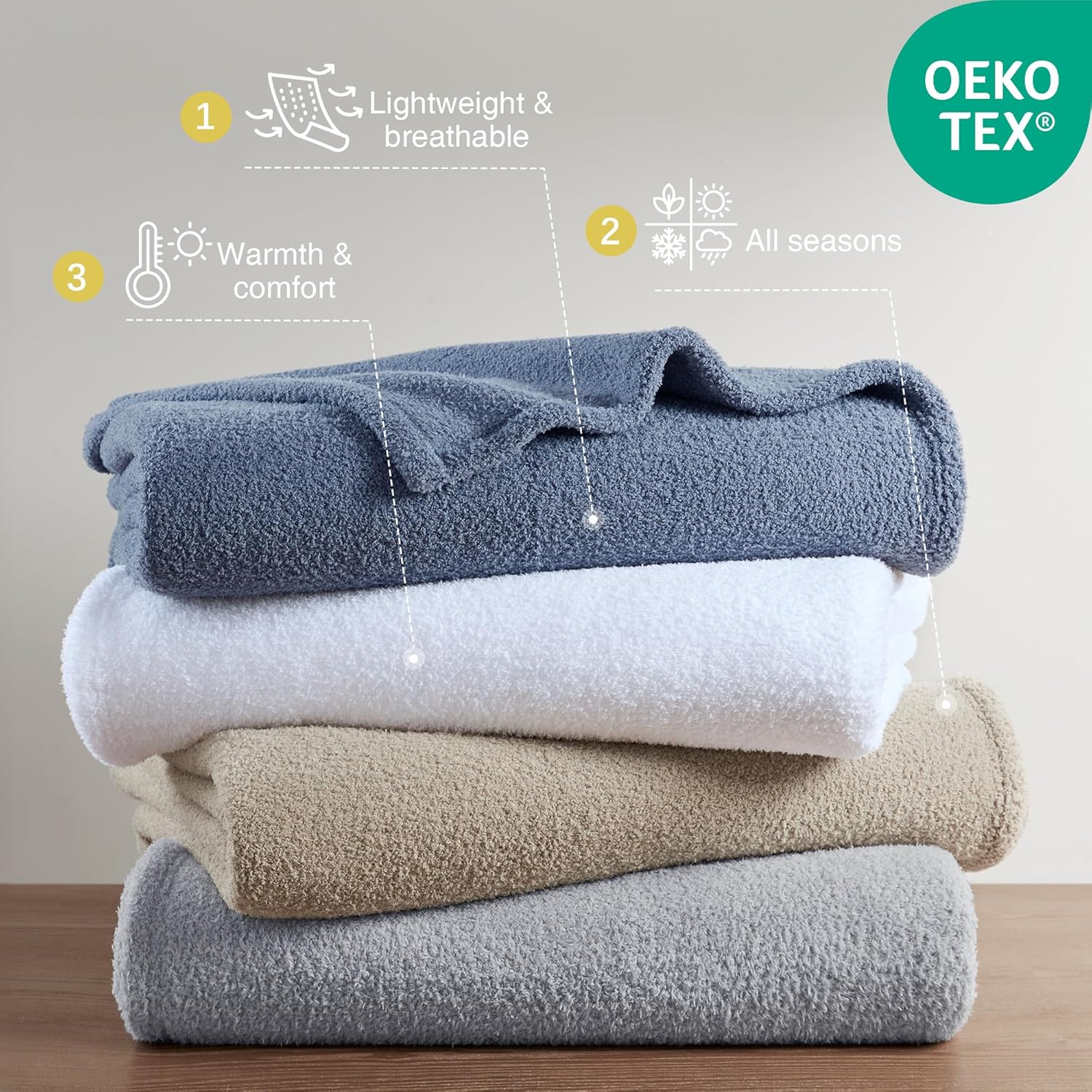 Fuzzy Knit Blanket Dream Soft Blanket Cozy Breathable Cover Luxrurious Feathersoft Feel, All Seasons Lightweight Bedding for Summer Cover for Bed, Couch & Sofa, King, Taupe