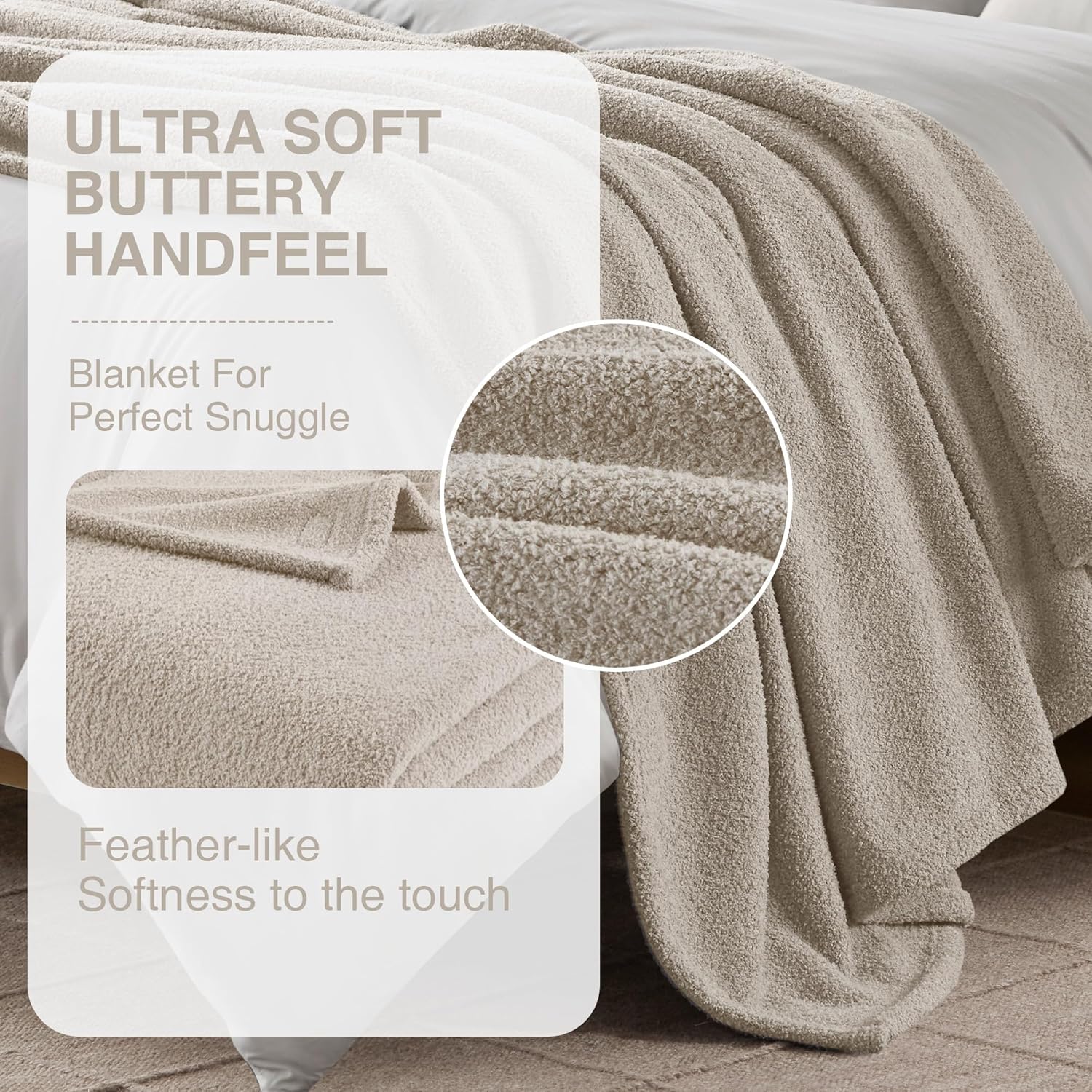 Fuzzy Knit Blanket Dream Soft Blanket Cozy Breathable Cover Luxrurious Feathersoft Feel, All Seasons Lightweight Bedding for Summer Cover for Bed, Couch & Sofa, King, Taupe
