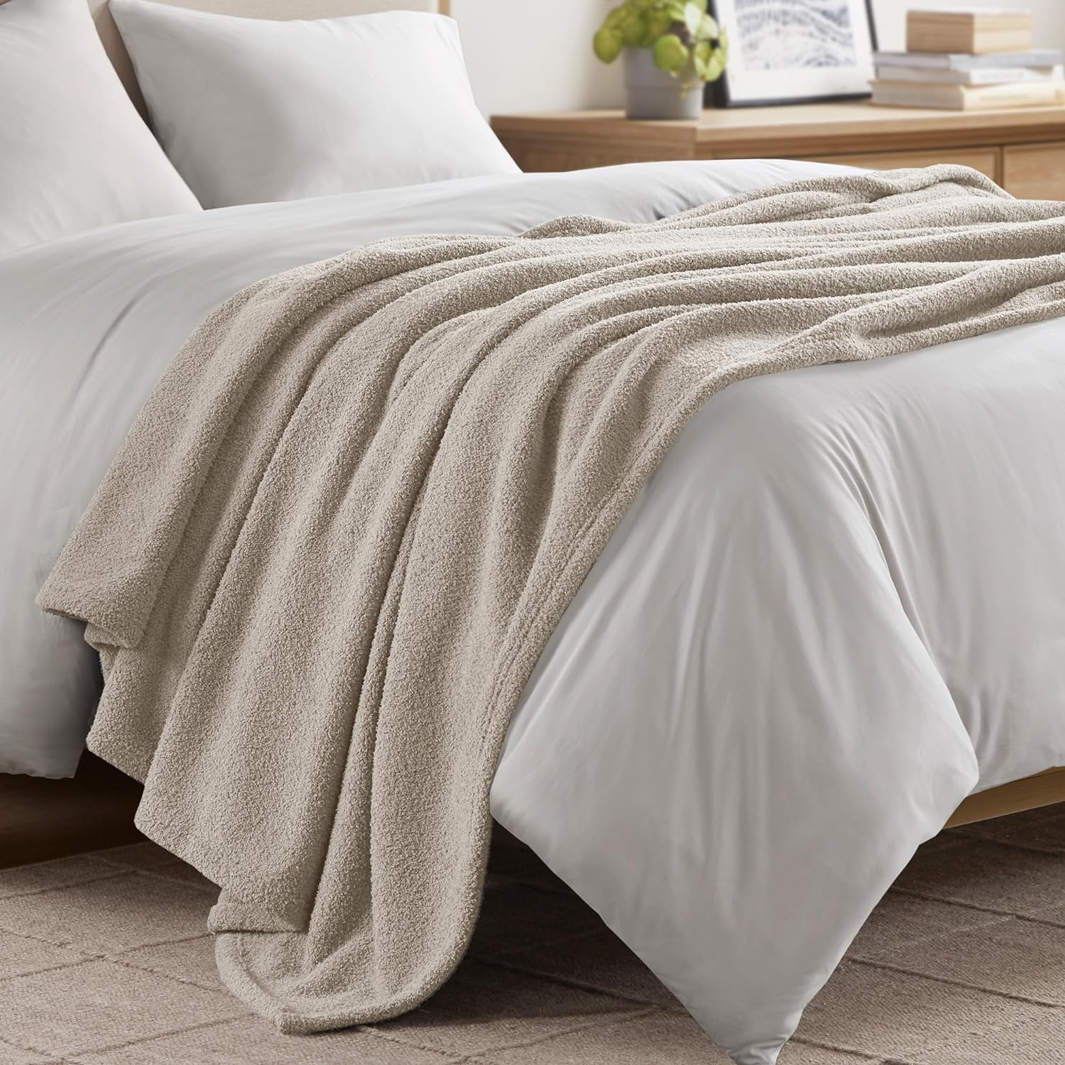 Fuzzy Knit Blanket Dream Soft Blanket Cozy Breathable Cover Luxrurious Feathersoft Feel, All Seasons Lightweight Bedding for Summer Cover for Bed, Couch & Sofa, King, Taupe