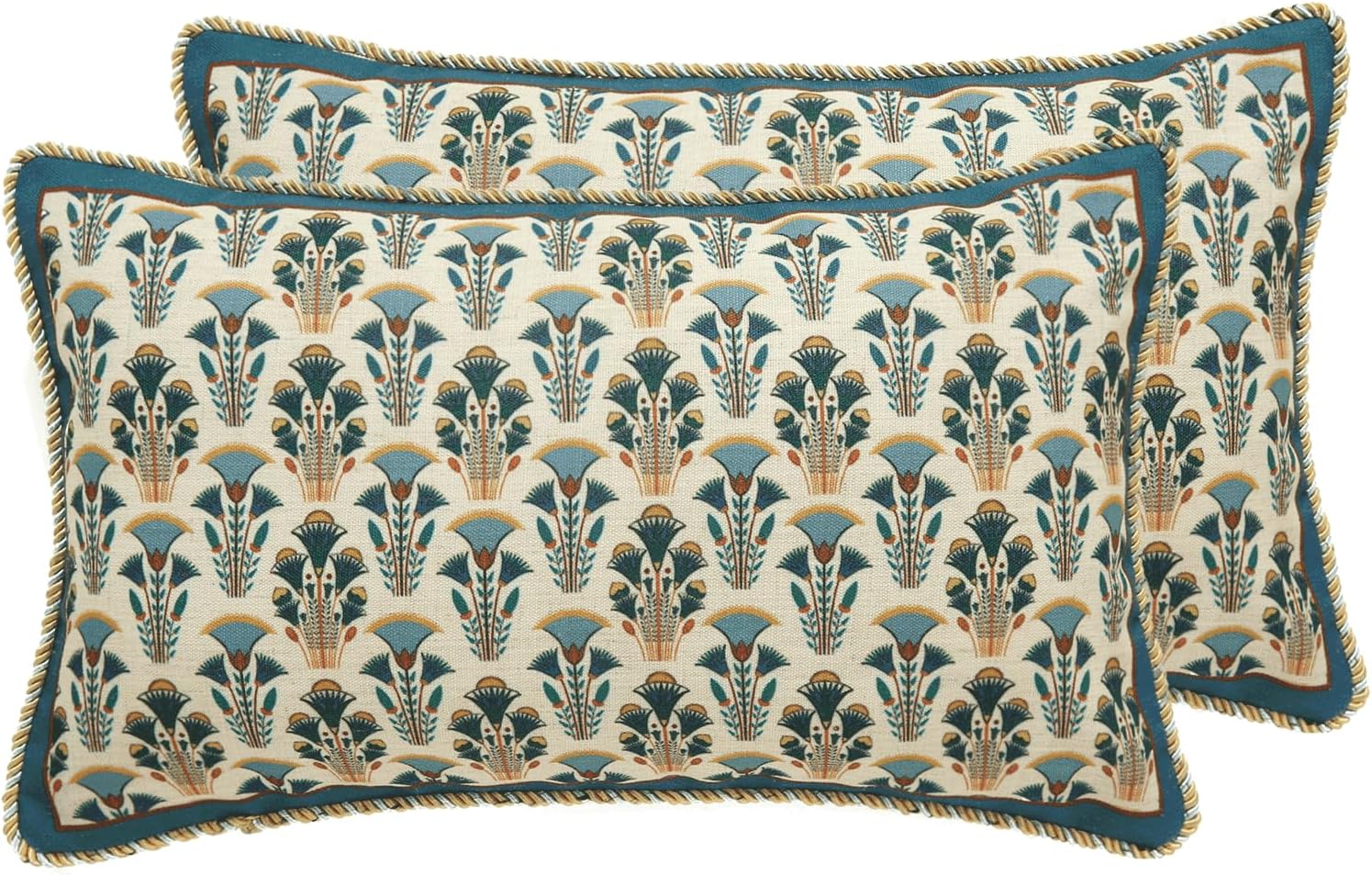 Rectangle Throw Pillow Covers Set of 2,Rustic Vintage Blue Linen with Floral Pattern Pillow Cover,Decorative Lumbar Pillowcases Cushion for Bed Living Room Outdoor Car,12"x20"