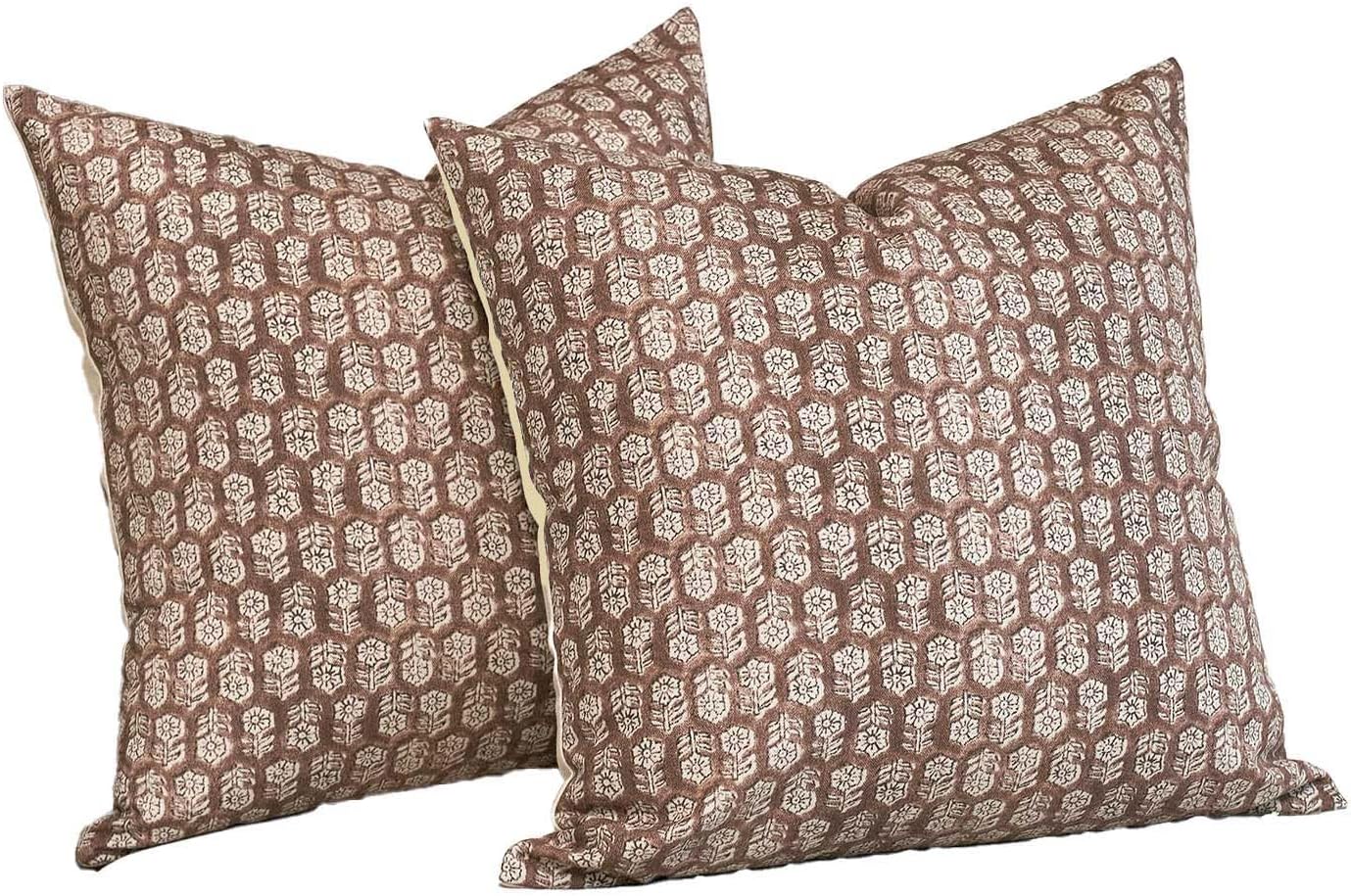 Floral Pillow Covers Set of 2, Throw Pillow Covers 20x20, Floral Print Neutral Accent Decorative Pillow Covers for Living Room, Bed, Cognac Brown