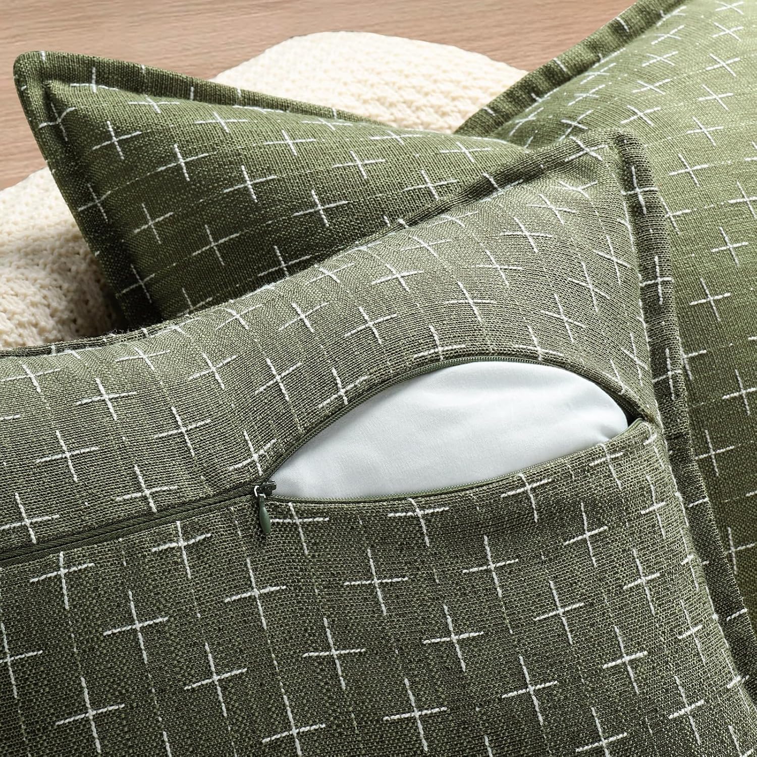 Pillow Covers 22x22 Set of 2 Soft Polyester Textured Pillow Covers with Stylish Flange Edge Cozy Farmhouse Throw Pillows for Couch Bed Sofa Living Room