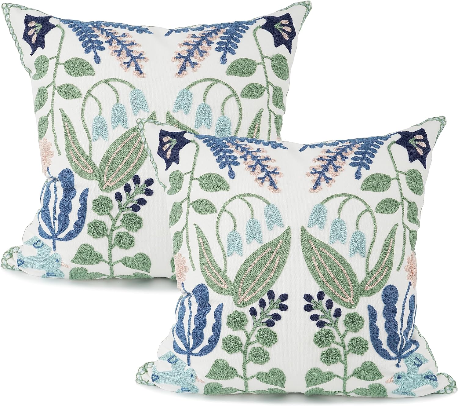 Pack of 2 Embroidered Decorative Throw Pillow Cover 18x18 Inch Farmhouse Floral Floor Pillowcase for Couch Living Room Sofa Bed,Tropical Green Leaves