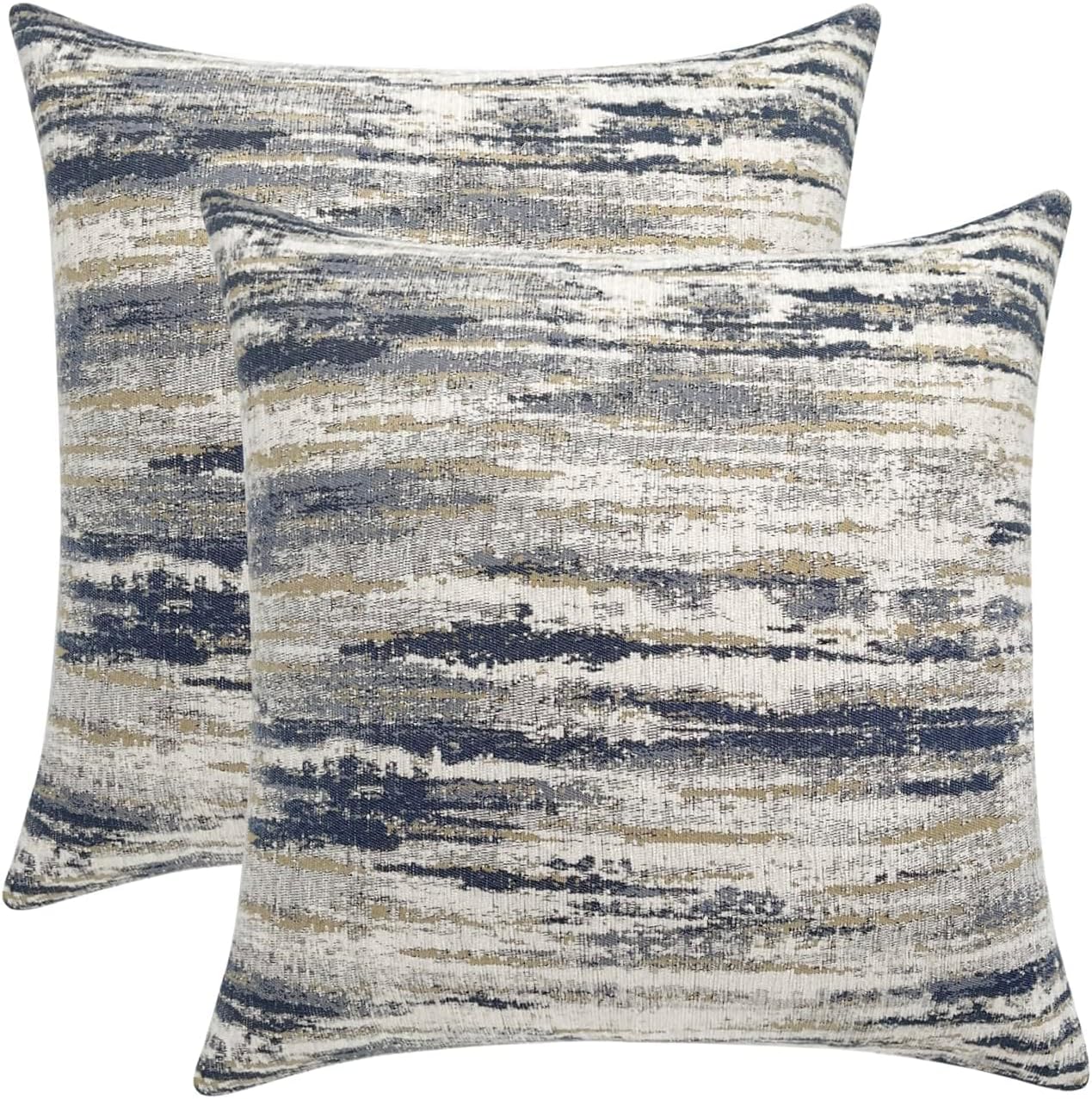 Striped Decorative Throw Pillow Covers for Couch Set of 2, 20x20 Inches, Navy Blue