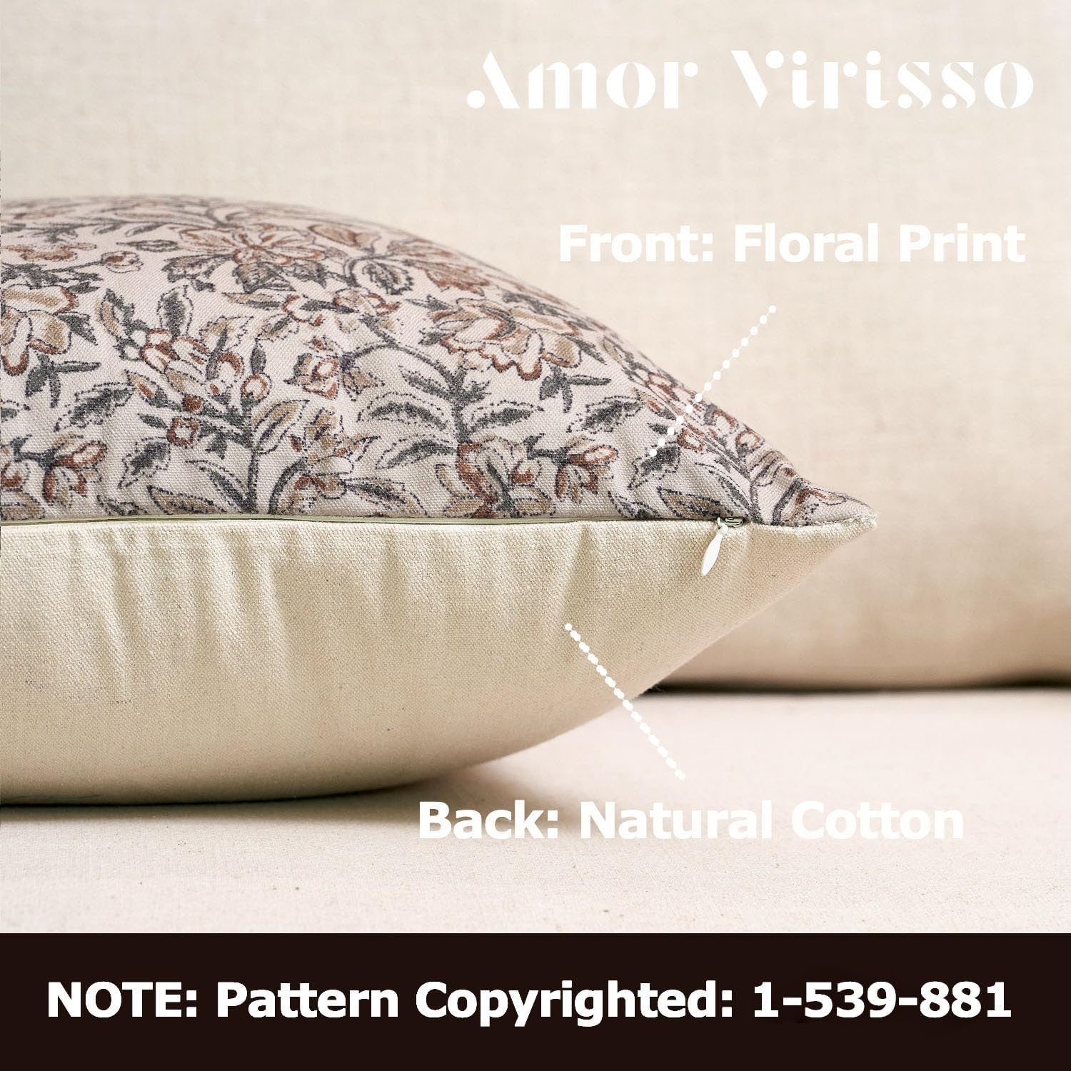Floral Throw Pillow Covers 18x18 Set of 2 Couch Pillows for Living Room Farmhouse Vintage Block Print Pillow Covers Decorative Pillow Covers Accent Sofa Pillows, Green/Sand