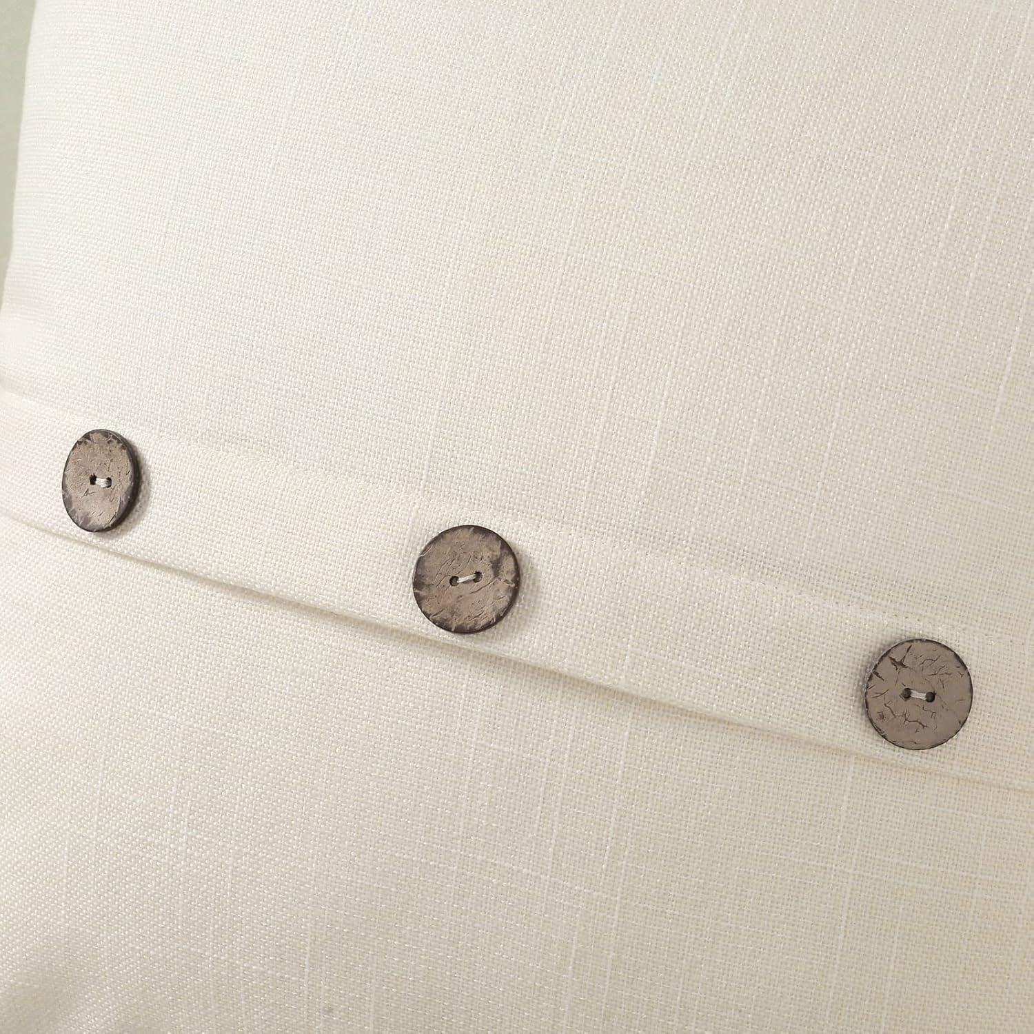 Cream White Linen Decorative Throw Pillow Covers 20x20 Inch Set of 2,Square Cushion Case with 3 Vintage Buttons,Modern Farmhouse Home Decor for Couch,Bed