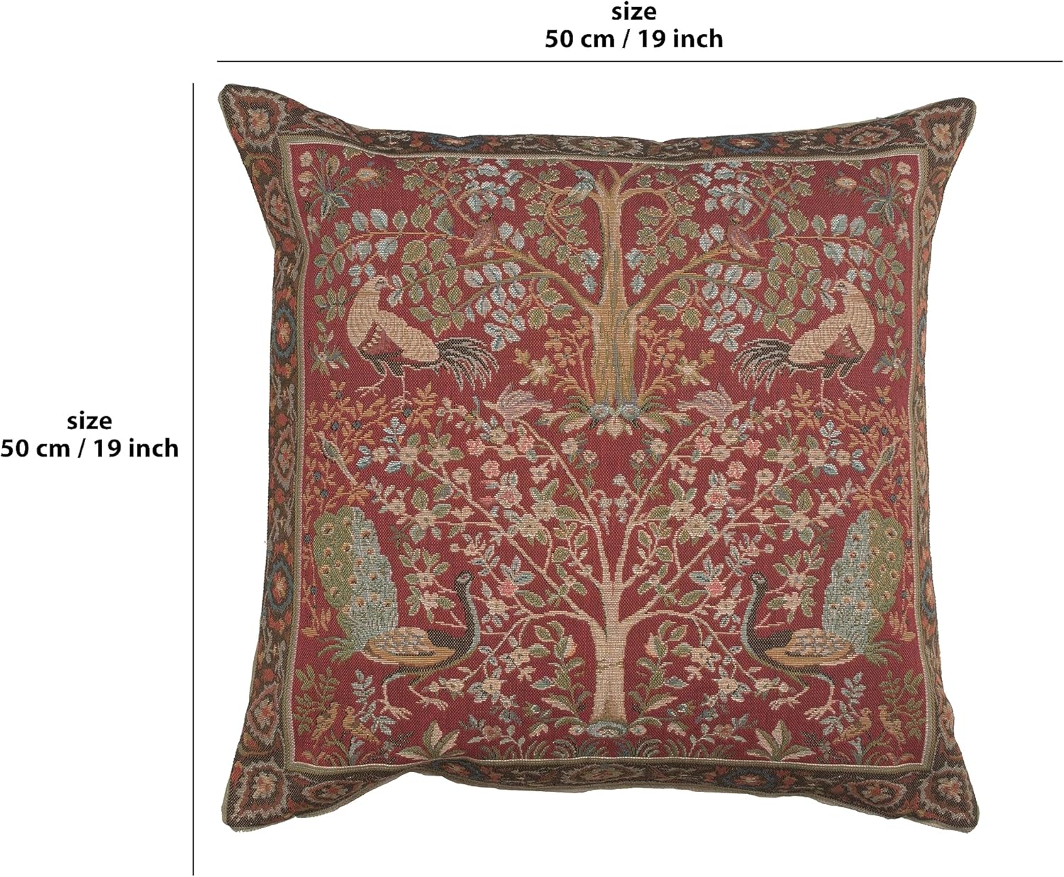 Decorative Pillow Covers for Couch 19x19 in, Tapestry Throw Pillow Cover for Living Room Bed Decor, Red Tree French Country Sofa Cushion Cases, Soft Cotton Jacquard Woven