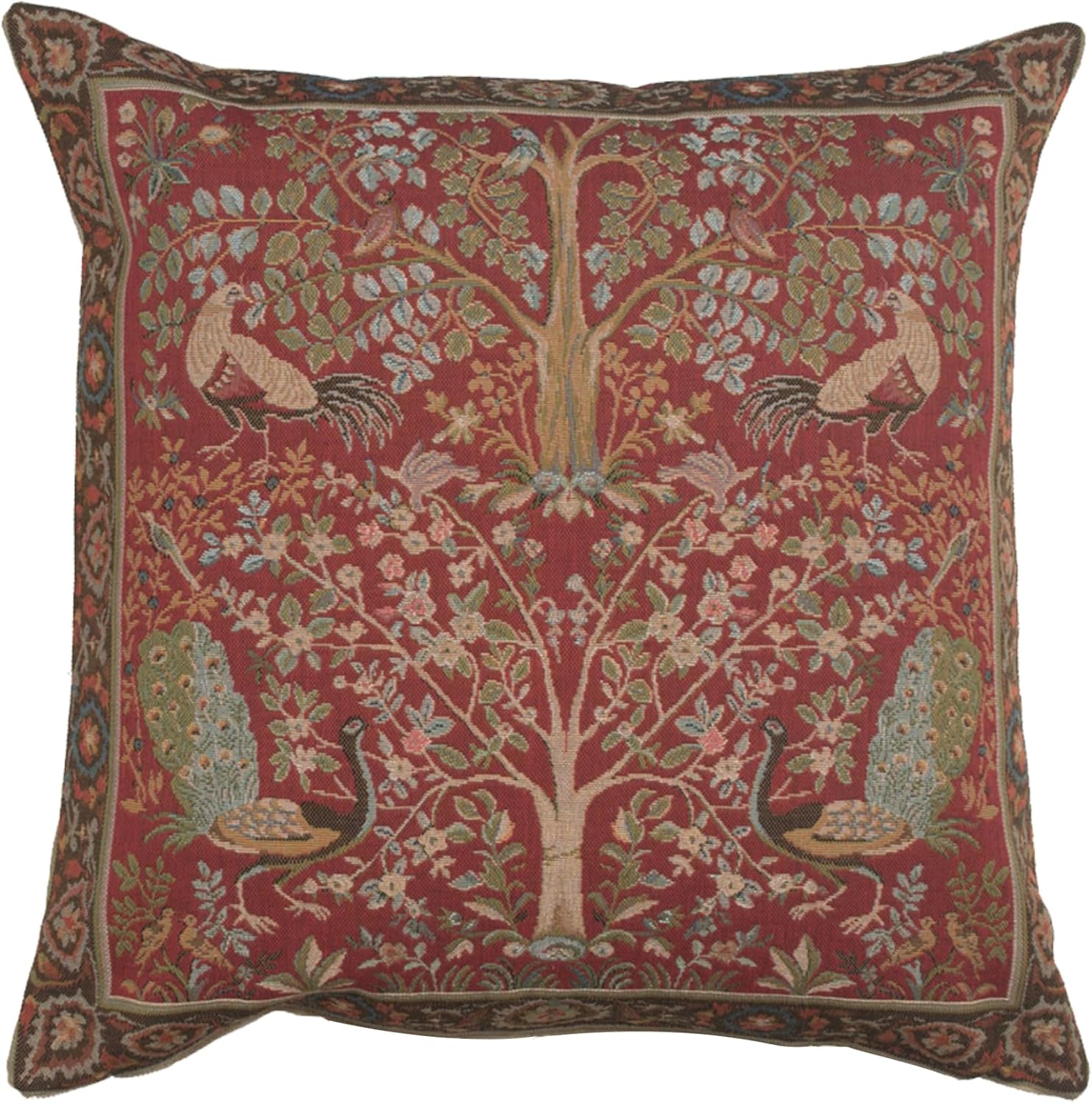 Decorative Pillow Covers for Couch 19x19 in, Tapestry Throw Pillow Cover for Living Room Bed Decor, Red Tree French Country Sofa Cushion Cases, Soft Cotton Jacquard Woven