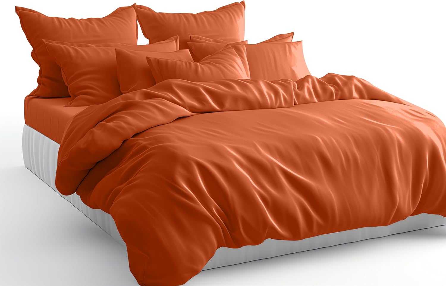 1000 Thread Count 100% Egyptian Cotton Duvet Cover Queen Size Cotton Orange Long Staple Quilt Full Size Silky Soft, Breathable with Zipper -3 Piece All Season Duvet Cover Set for Comforter
