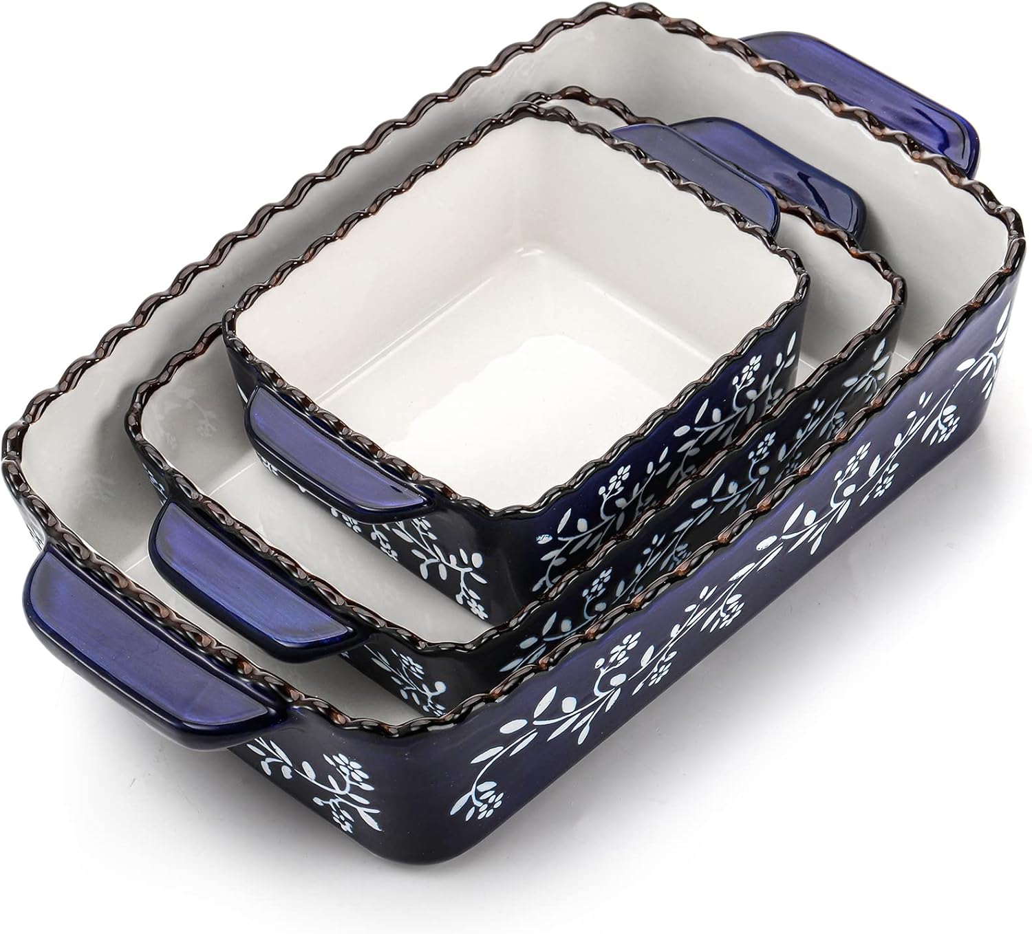 3 Pack Ceramic Bakeware Set Porcelain Rectangular Baking Dish Lasagna Pans for Cooking Kitchen Casserole Dishes Cake Dinner 12 x 8.5 x 6 Inches of Baking Pans Banquet and Daily Use Cobalt Blue