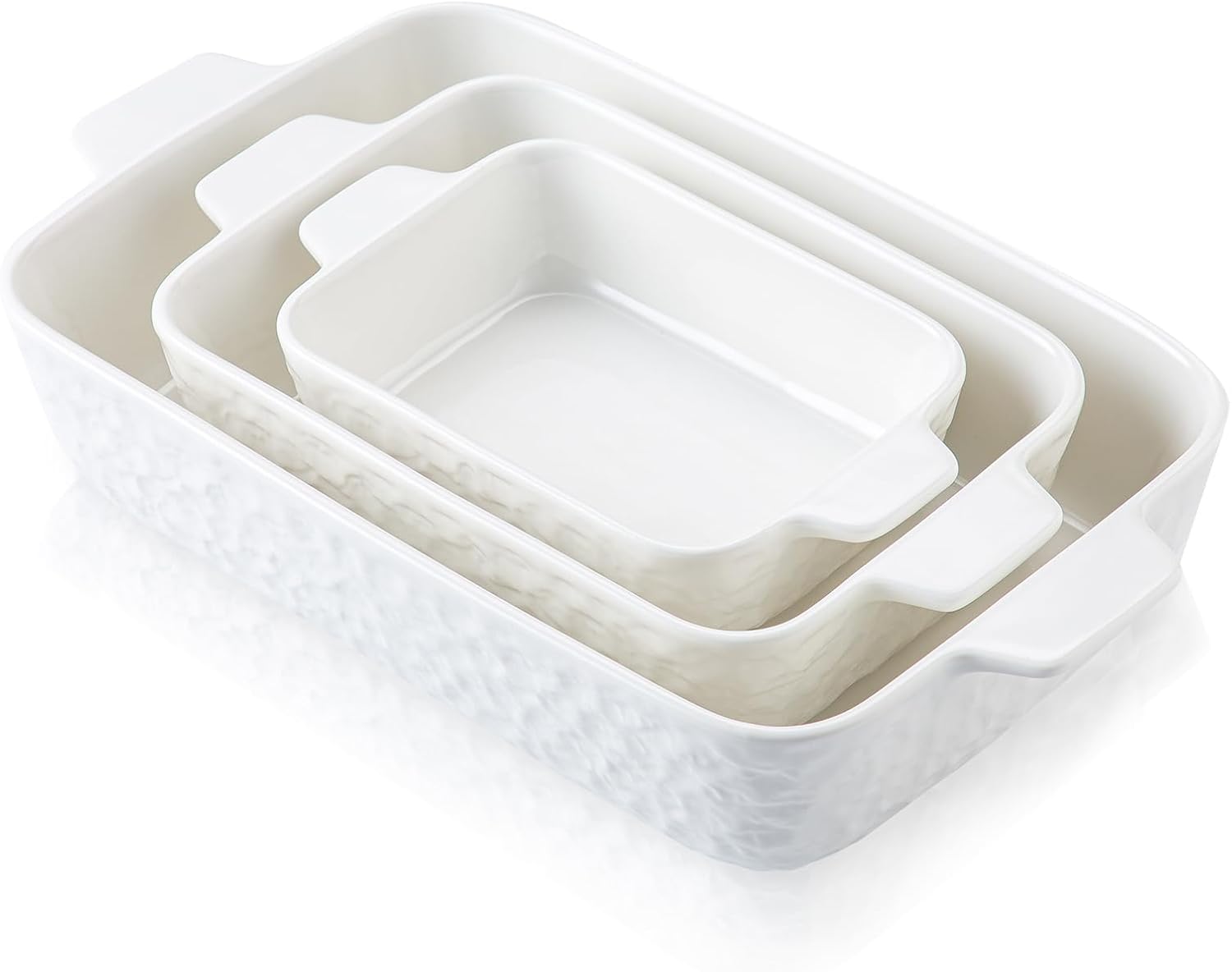 Casserole Dishes for Oven, Porcelain Baking Dishes, Ceramic Bakeware, Rectangular Lasagna Pans Deep with Handles for Baking Cake Kitchen,Cake Dinner,3-Piece (Set of 3, White)