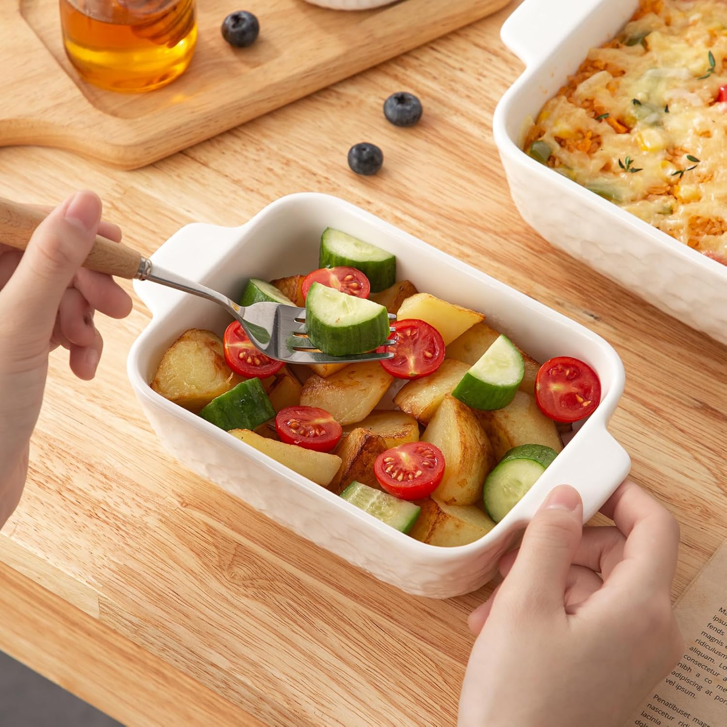 Casserole Dishes for Oven, Porcelain Baking Dishes, Ceramic Bakeware, Rectangular Lasagna Pans Deep with Handles for Baking Cake Kitchen,Cake Dinner,3-Piece (Set of 3, White)