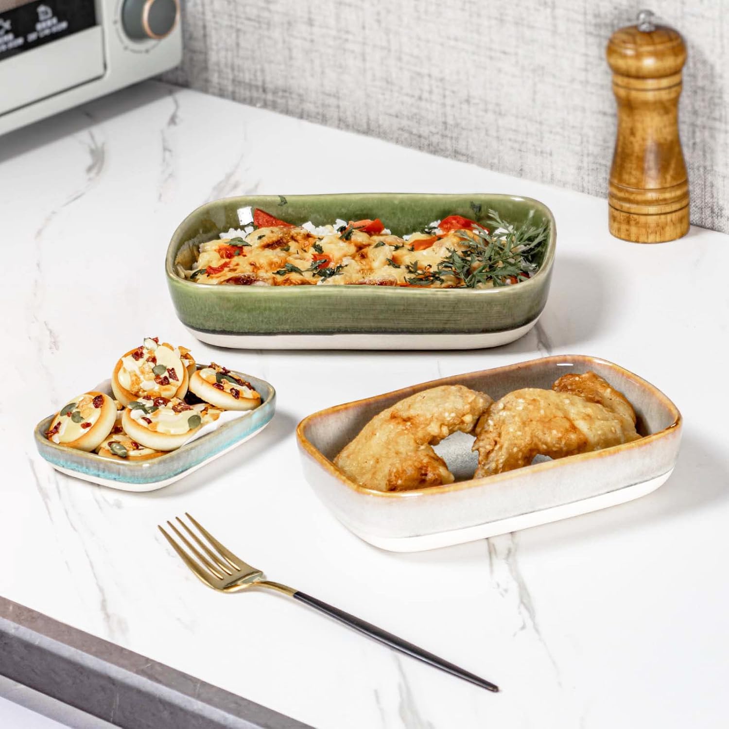 Small Casserole Bakeware Sets, Baking Dish for Oven - Mini Lasagna Cake Pan 6 x 8 Inch for Kitchen Cooking & Serving Microwave, Oven Safe - 3-Piece, Assorted Colors
