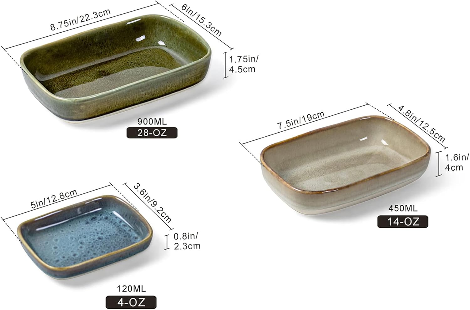 Small Casserole Bakeware Sets, Baking Dish for Oven - Mini Lasagna Cake Pan 6 x 8 Inch for Kitchen Cooking & Serving Microwave, Oven Safe - 3-Piece, Assorted Colors