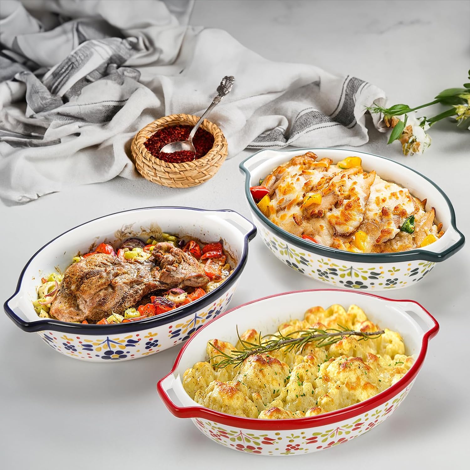 3 Pack Ceramic Baking Dishes, 50 Oz Large Casserole Dish for Oven, Oval Au Gratin Pans, Porcelain Bakeware Set Lasagna Pans for Cooking, Cake Dinner, Kitchen, 10 x 7.9 x 2.6 Inches