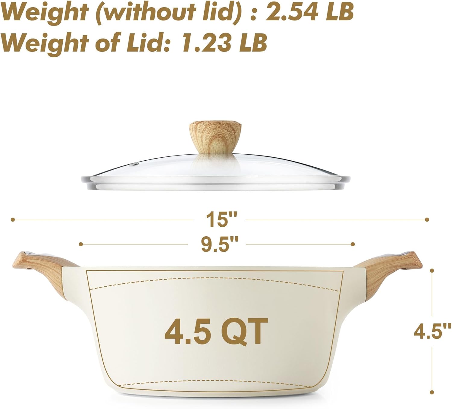 Ceramic Nonstick Stock Pot with Lid, 2.6/4.5/6.6 QT Soup Pot Casserole Pot, Non-toxic Healthy Pasta Pot, Large Cooking Pot Stew Pot, Induction Compatible, PFOA PFAS PTFE Free, White