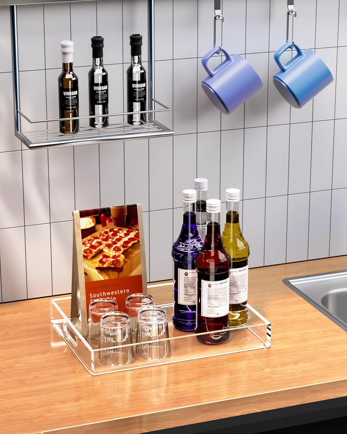 Acrylic Serving Tray Set of 2-16x12 & 16x11.4 Inch Clear Luxury Trays for Kitchen, Dining, Bathroom Organizer - Non-Slip, Scratch-Resistant, Spill-Proof Design - Ideal Gift for Housewarming, Parties
