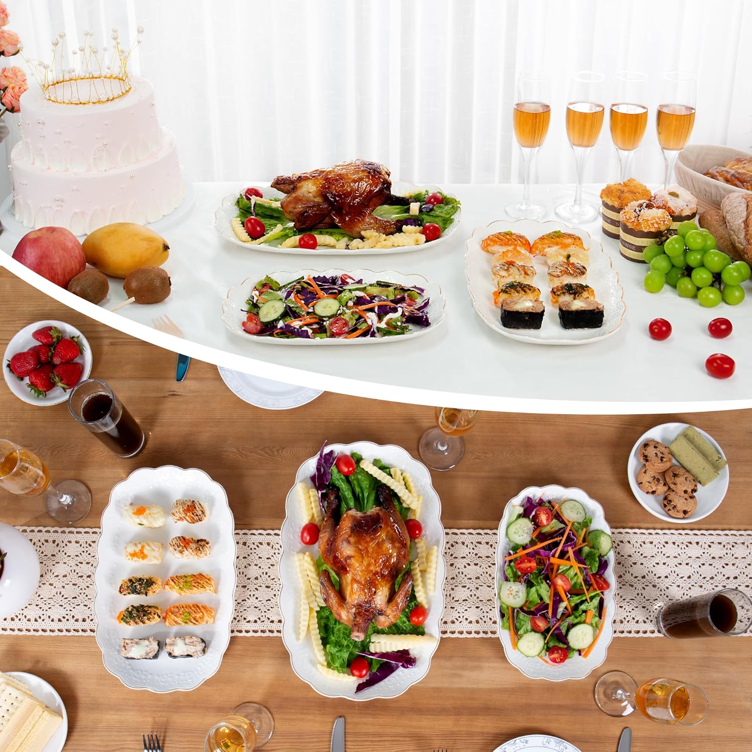 Ceramic Serving Platter Set | 16”±/14”±/12”± Oval Serving Trays for Entertaining at Parties and Weddings | Oven Safe XL Serving Trays for Tacos, Steak, and Cake