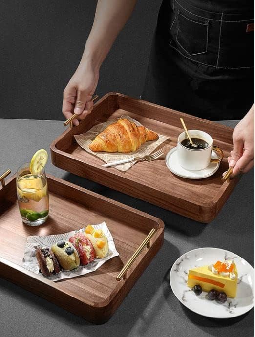 Walnut Veneer Serving Tray with Handles and Color Matching Placemat, Wooden Food Trays for Eating on The Couch, Breakfast Trays for Bed, Ottoman, Patio, Party - Medium + Large Bundle