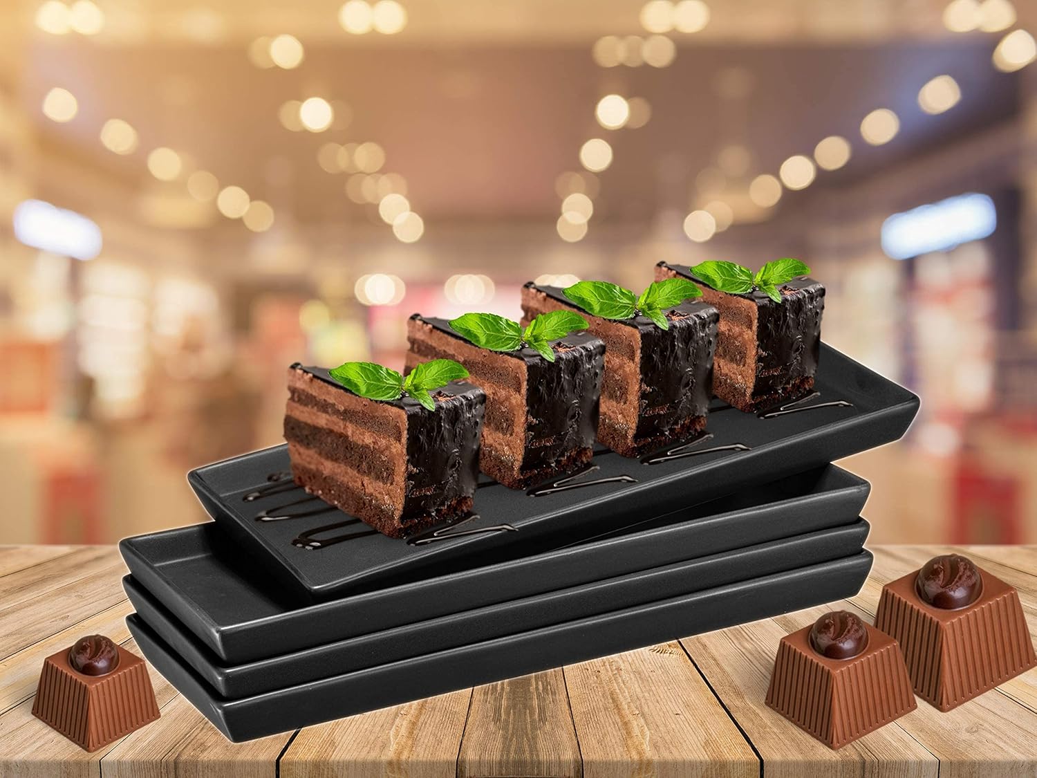 Matte Black Ceramic Appetizer Plates 14 X 6 Inch Rectangle Platters for Serving Food Party - Set of 4 Serving Platters for Charcuterie, Sushi, Dessert, and Dinner Trays
