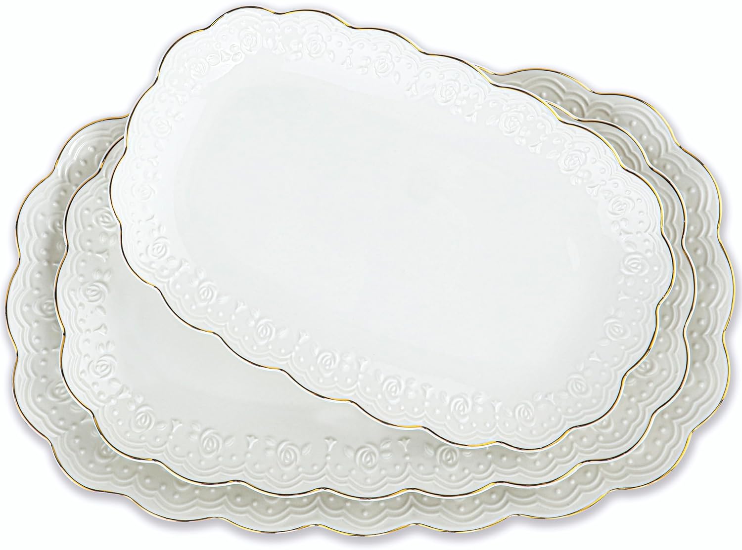 Ceramic Serving Platter Set | 16”±/14”±/12”± Oval Serving Trays for Entertaining at Parties and Weddings | Oven Safe XL Serving Trays for Tacos, Steak, and Cake