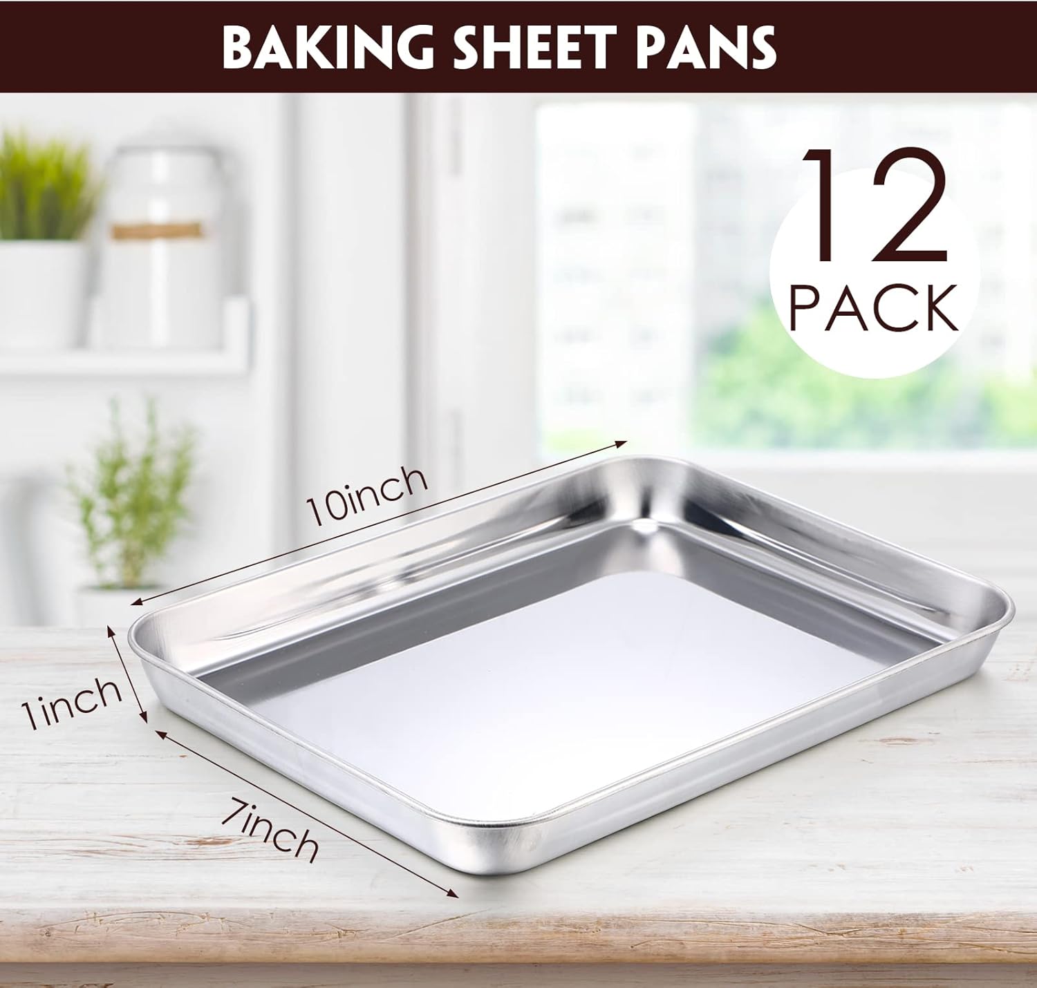 12 Pieces Baking Sheet Pan Cookie Sheet Set for Oven Stainless Steel Trays Nonstick Small Serving Tray Cake Toaster Metal Food Trays, Oven and Dishwasher Safe(10 x 8 x 1 Inch)