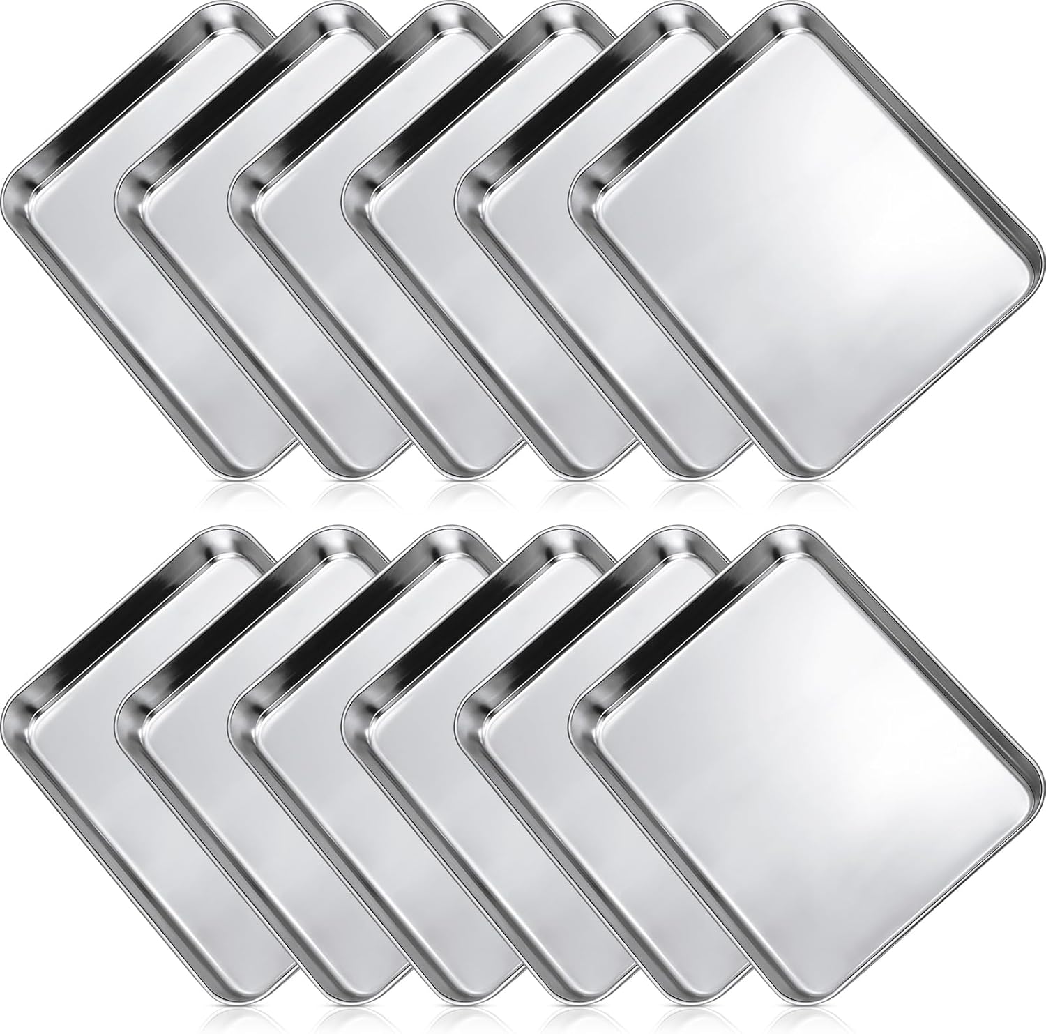 12 Pieces Baking Sheet Pan Cookie Sheet Set for Oven Stainless Steel Trays Nonstick Small Serving Tray Cake Toaster Metal Food Trays, Oven and Dishwasher Safe(10 x 8 x 1 Inch)