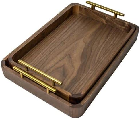 Walnut Veneer Serving Tray with Handles and Color Matching Placemat, Wooden Food Trays for Eating on The Couch, Breakfast Trays for Bed, Ottoman, Patio, Party - Medium + Large Bundle