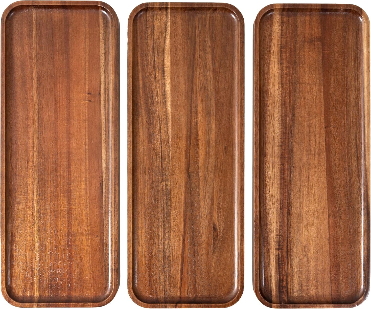 Large Solid Acacia Wood Serving Trays (17 x 6.5 inches) Rectangular Wooden Serving Platters for Home Decor, Food, Vegetables, Fruit, Charcuterie, Appetizer Serving Tray, Cheese Board (Set of 3 Plates)