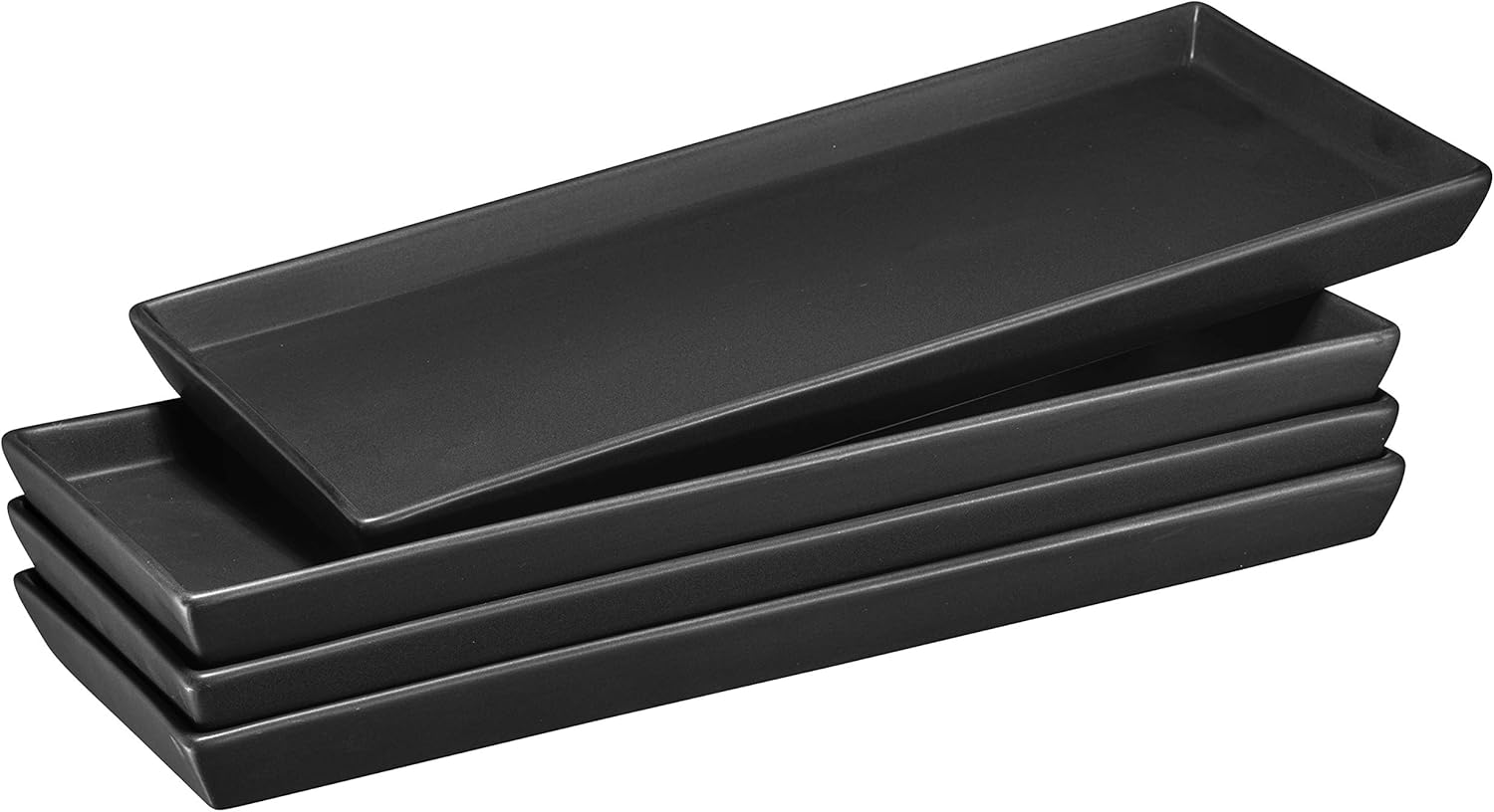 Matte Black Ceramic Appetizer Plates 14 X 6 Inch Rectangle Platters for Serving Food Party - Set of 4 Serving Platters for Charcuterie, Sushi, Dessert, and Dinner Trays