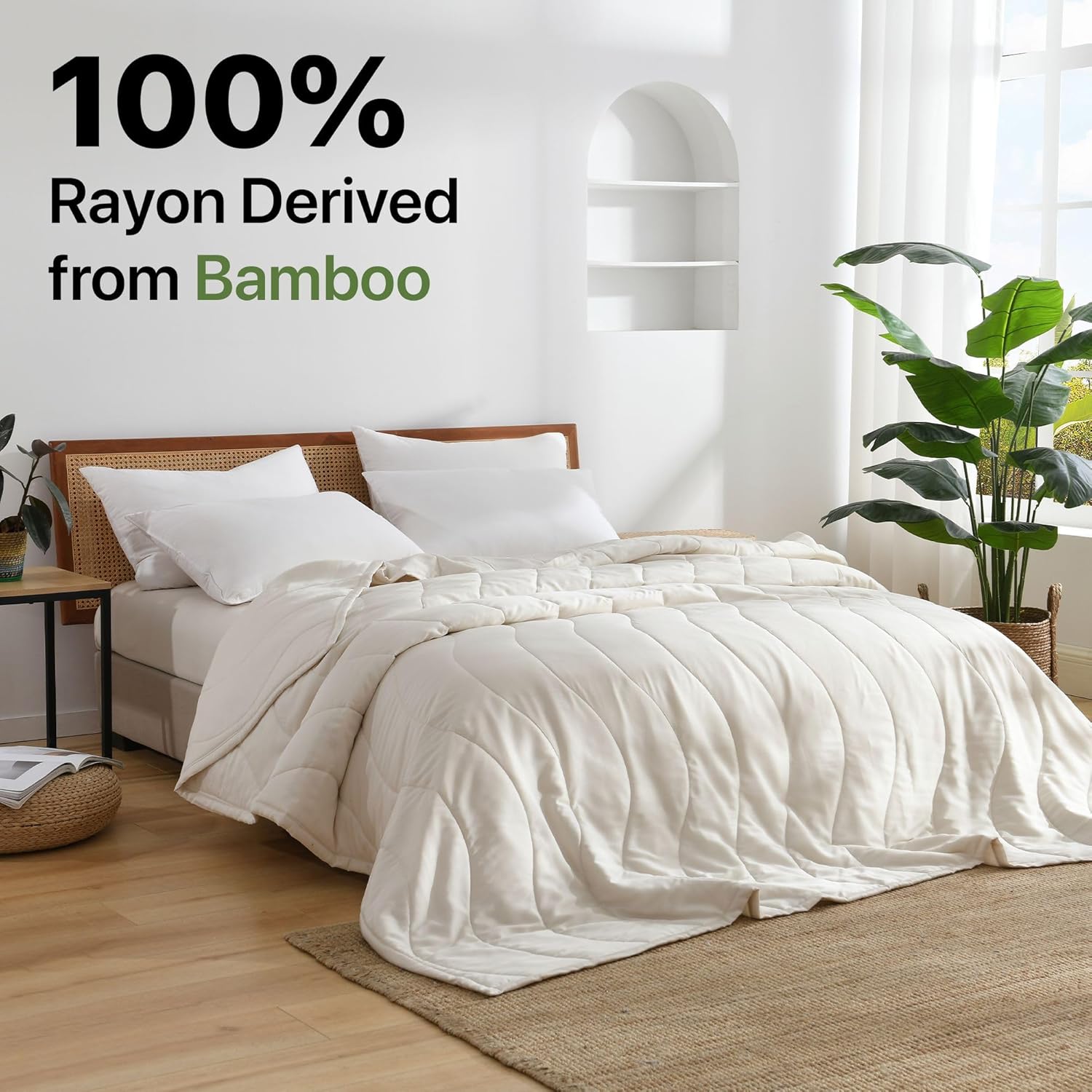 Cooling Comforter, Rayon Derived from Bamboo, Lightweight Summer Quilt Queen/Full Size 90"*90", Double Sided Comforter with Elegant Pattern, Hotel Luxury Bedding