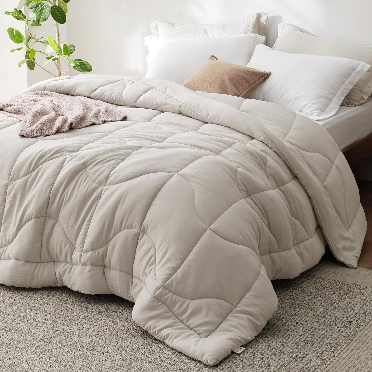 Comforters Queen Size - Down Alternative Comforter for All Season, GentleSoft™ Prewashed Duvet with 4 Tabs, Lightweight & Warm Bedding - Machine Washable, Linen, Queen, 88x88 Inches