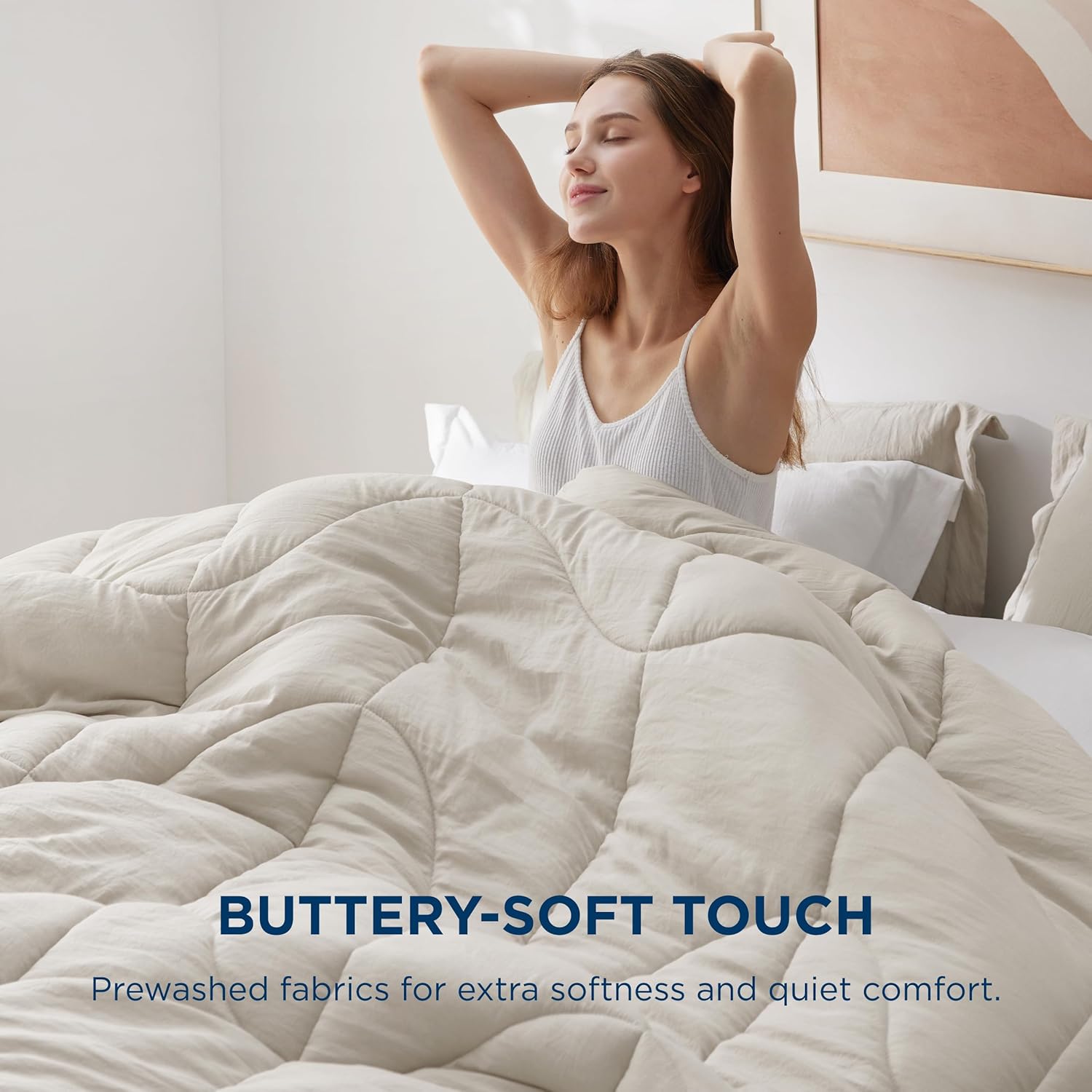 Comforters Queen Size - Down Alternative Comforter for All Season, GentleSoft™ Prewashed Duvet with 4 Tabs, Lightweight & Warm Bedding - Machine Washable, Linen, Queen, 88x88 Inches