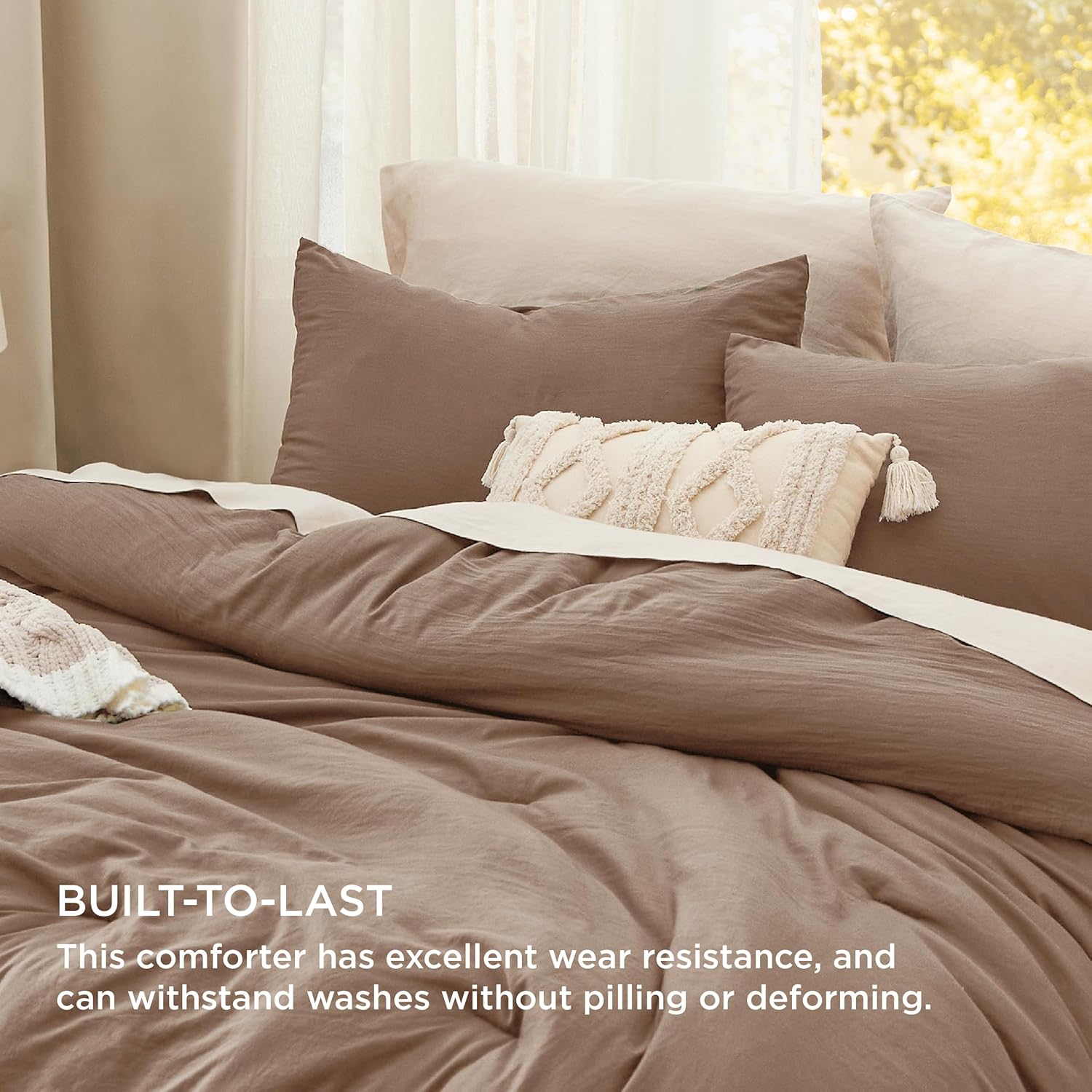 King Size Comforter Set, Brown Soft Prewashed Bedding for All Seasons, 3 Pieces GentleSoft™ Warm Down Alternative Bed Set, 1 Lightweight Comforter (104"x90") and 2 Pillowcases (20"x36")