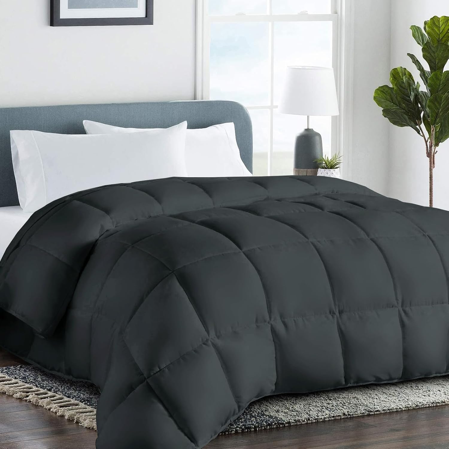 Oversized King Cooling Comforter - Down Alternative Duvet Insert with Anti-Clump Tech & 8 Tabs, All-Season Reversible Luxury Hotel Bedding - Gifts for Women/Men, Dark Grey 98"x116"