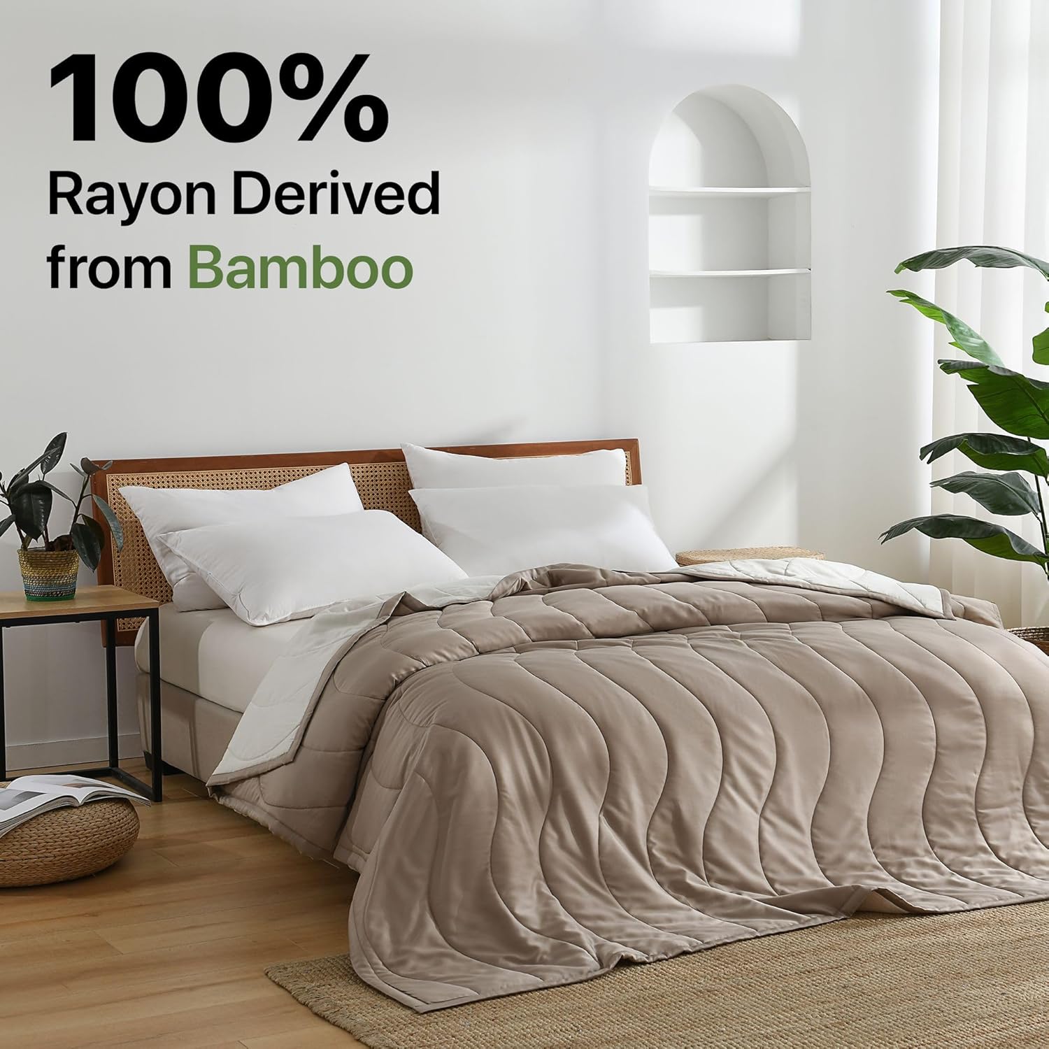 Cooling Comforter, Rayon Derived from Bamboo, Lightweight Summer Quilt Queen/Full Size 90"*90", Double Sided Comforter with Elegant Pattern, Hotel Luxury Bedding