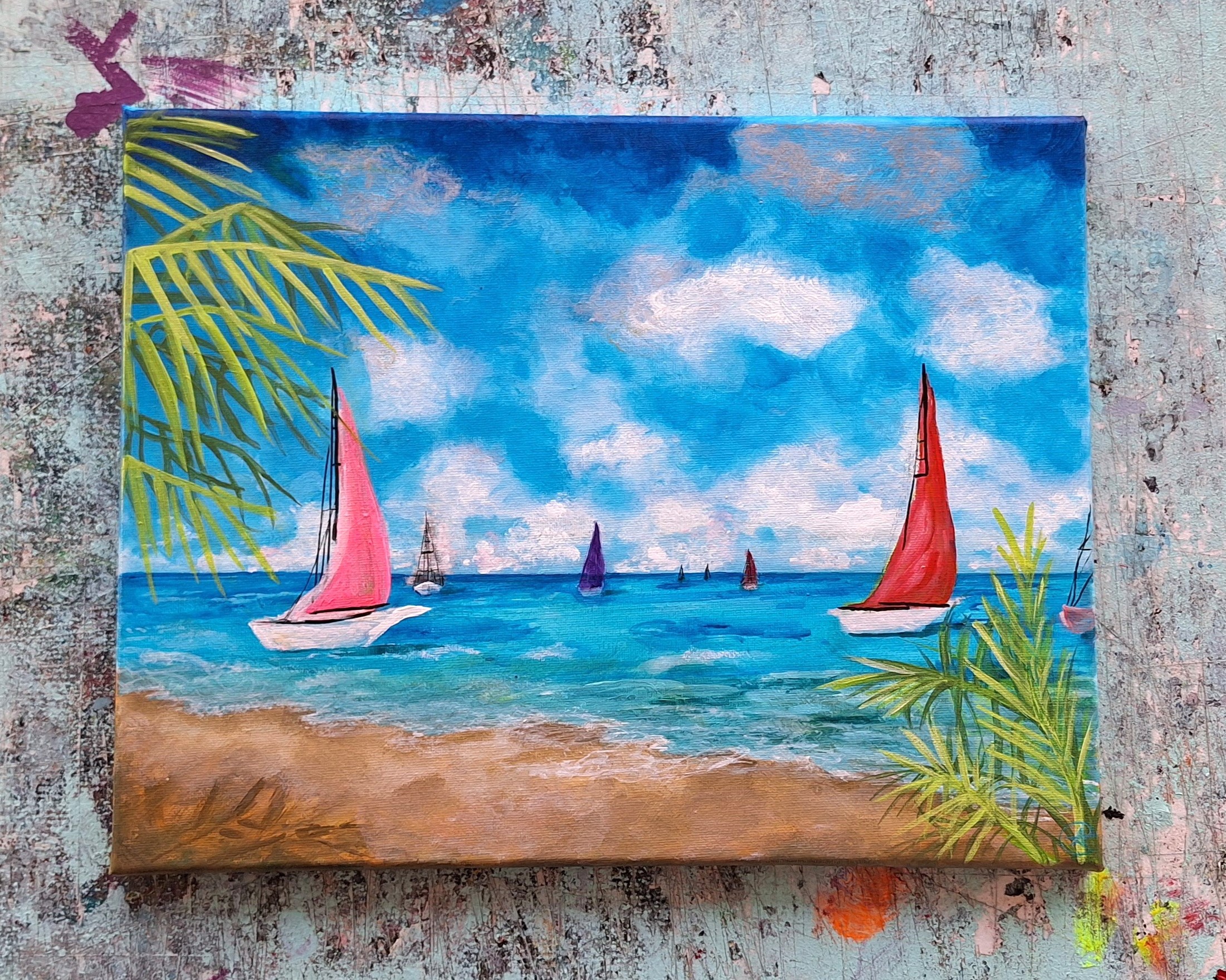 Seaside Sailboat Painting