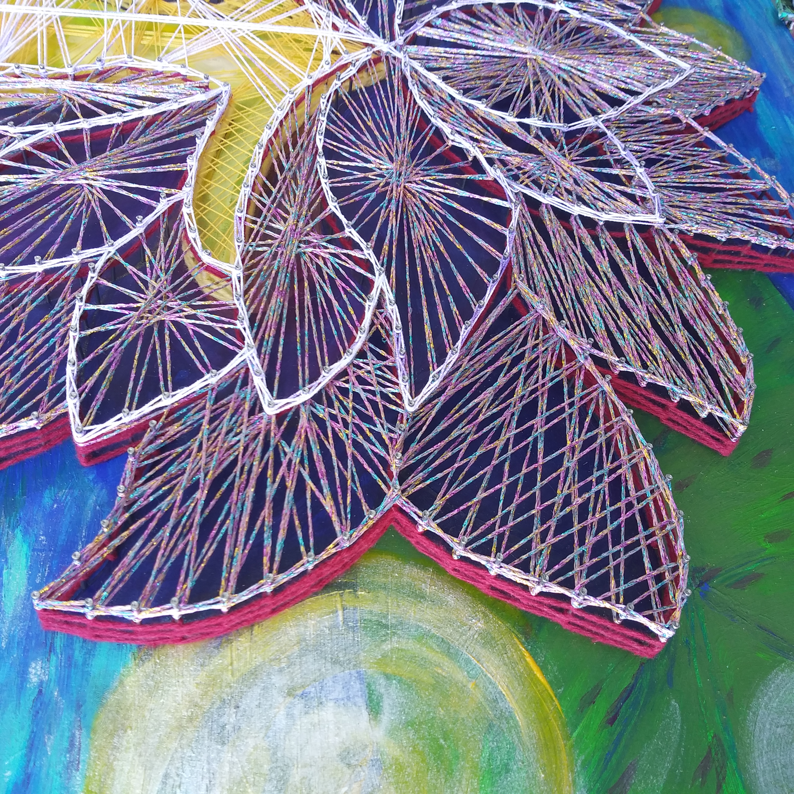 Lotus Kundalini mixed media by Eileen A Art String art series