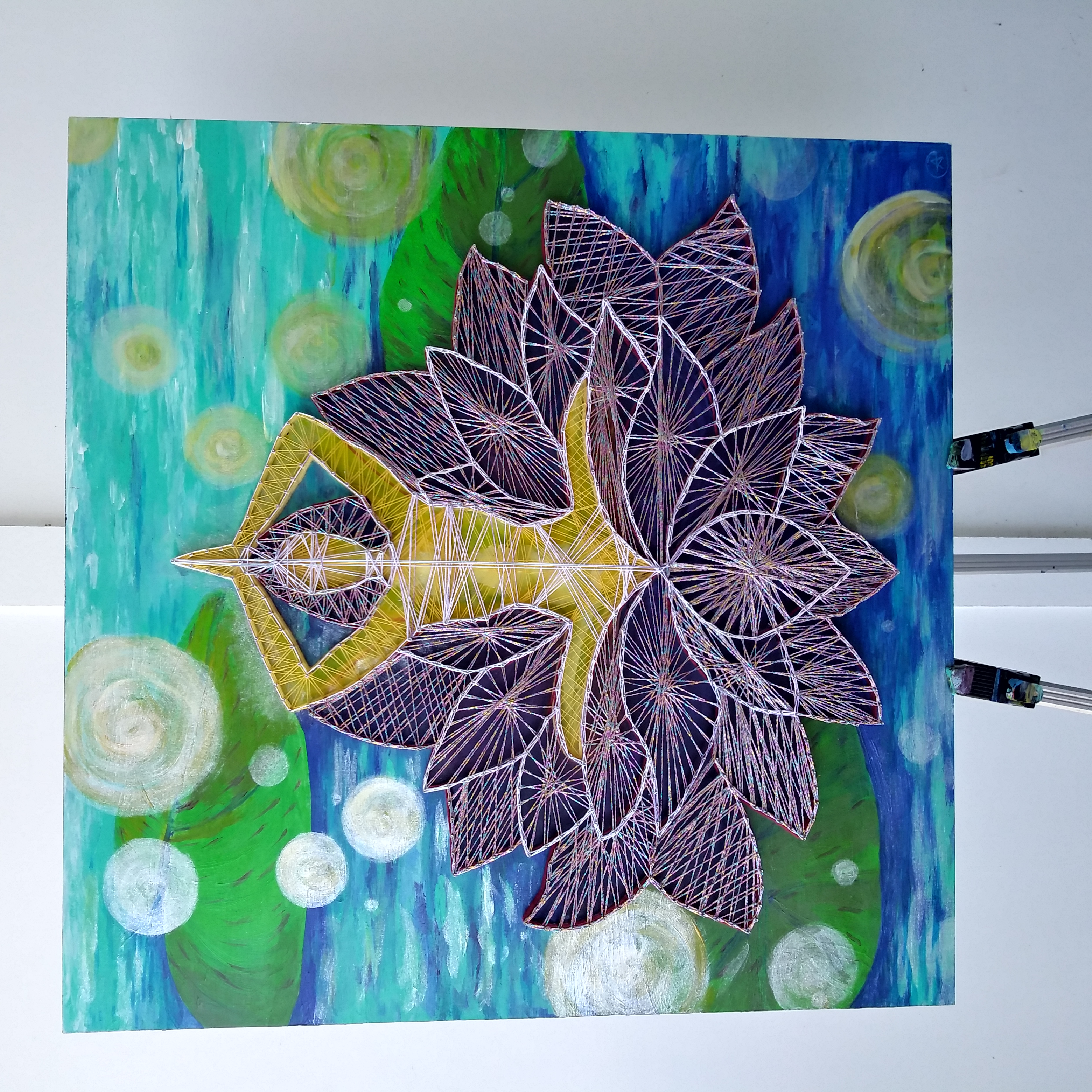 Lotus Kundalini mixed media by Eileen A Art String art series