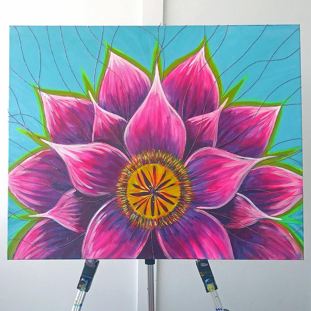 Lotus Flower Painting-Mixed Media  by Eileen A Art-