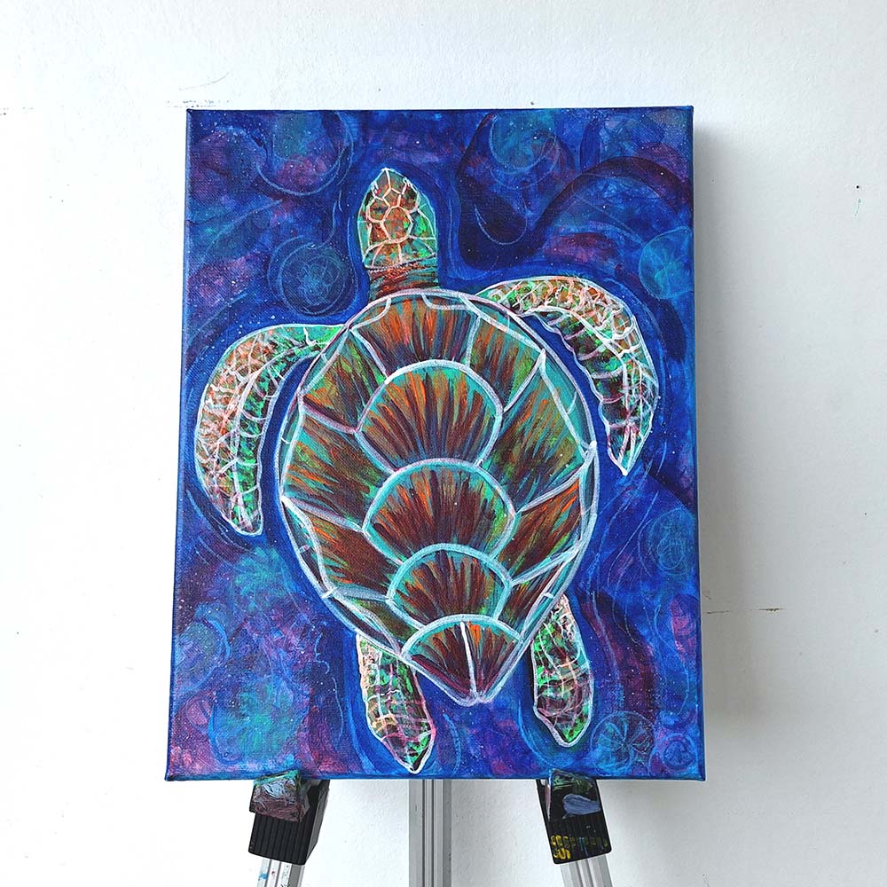 Hand-Painted Sea Turtle Canvas Art