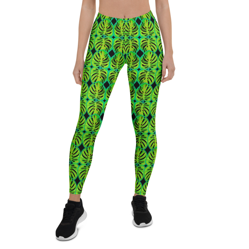  Yoga pants-Leggings Monstera leaf -Tropical pattern 