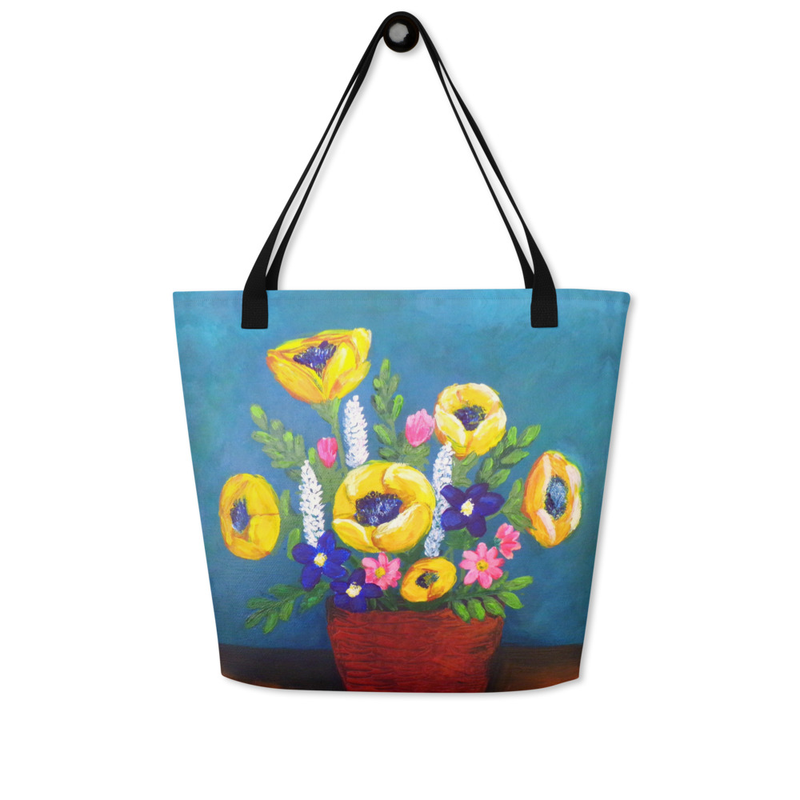 Large Tote Bag-Yellow flowers-16"x20"
