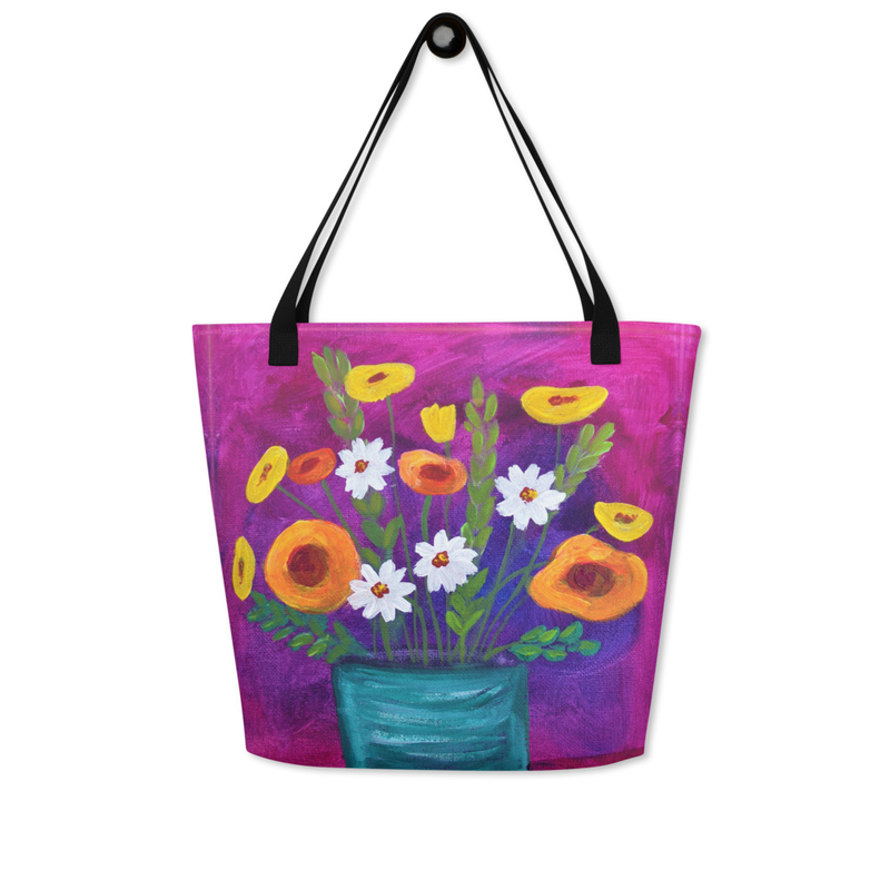 Large Tote Bag-Flower bouquet-16"x20"