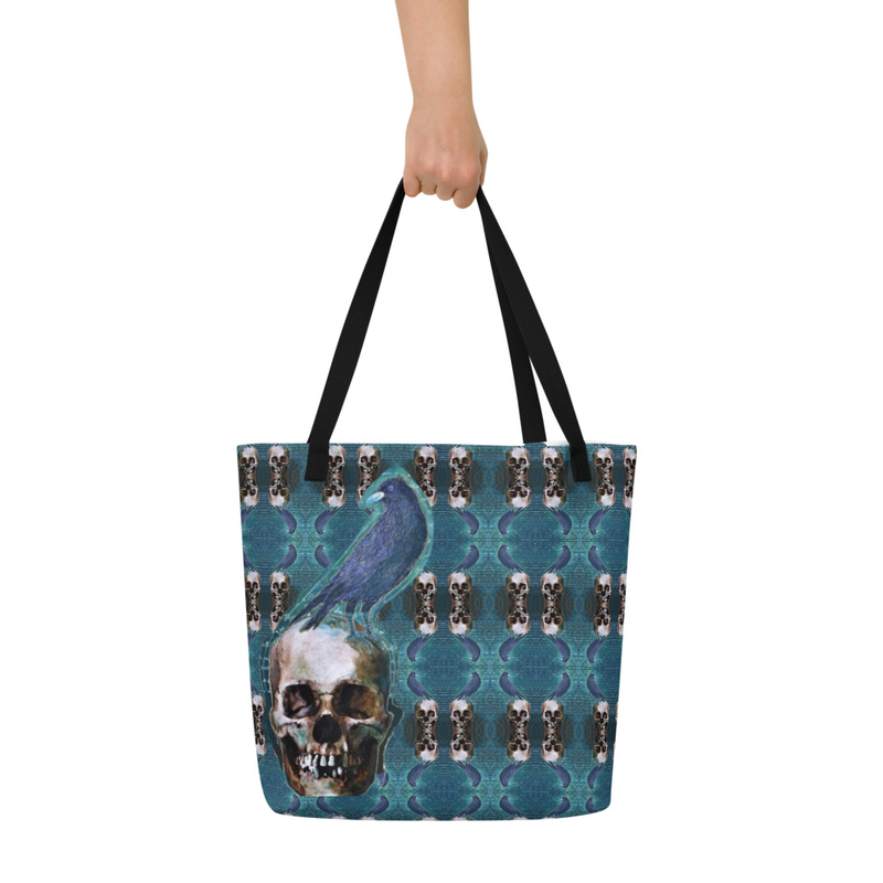 Edgar Allan Poe Crow and skull Tote Bag