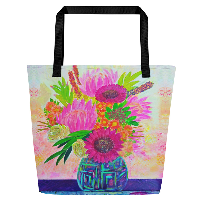 Large Tote Bag-Bright flowers-16"x20"