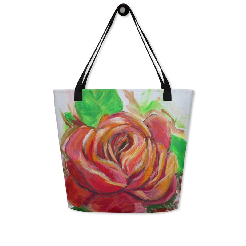 Large Tote Bag -Red rose -16"x20"