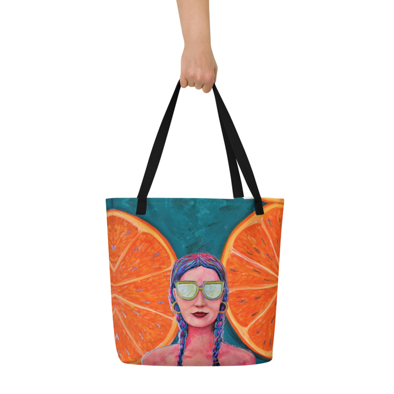 Large Tote Bag -Orange Girl- 16"x20"