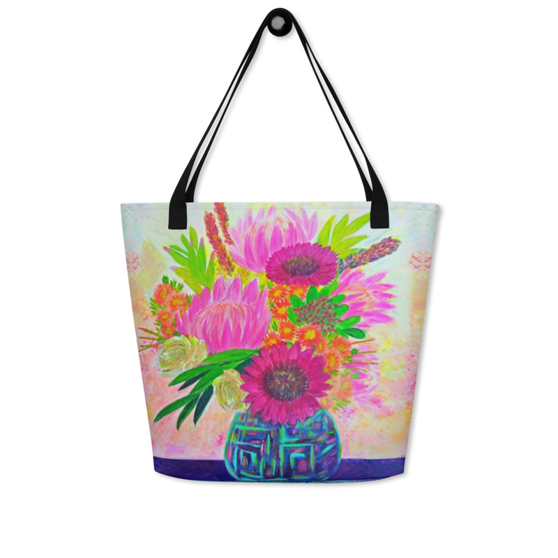 Large Tote Bag-Bright flowers-16"x20"