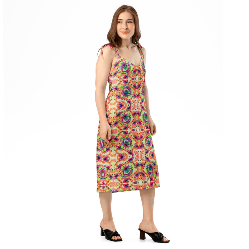 Tie-strap midi dress eye pattern
